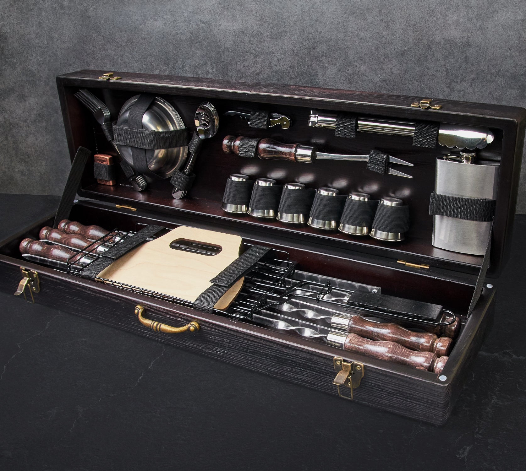 “Puma" Camping Accessories Skewers Set In a Wooden Case, 38 items