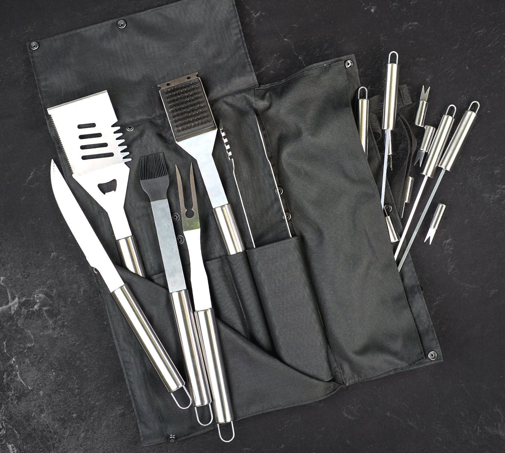 “Denver" Camping Accessories BBQ Tools Set  in a Fabric Case, 17 items