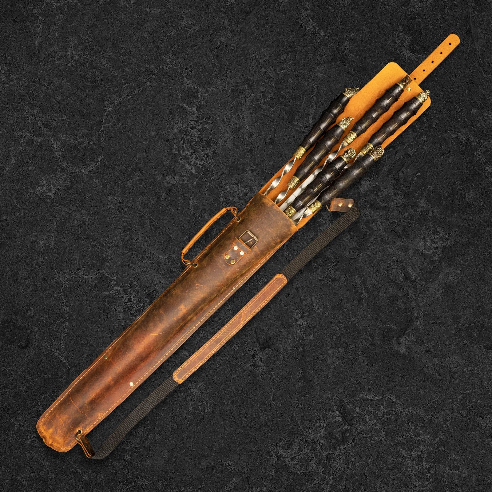 "Viking" Set in a Leather Case Camping Accessories BBQ Skewers Set in a Leather Case, 7 items