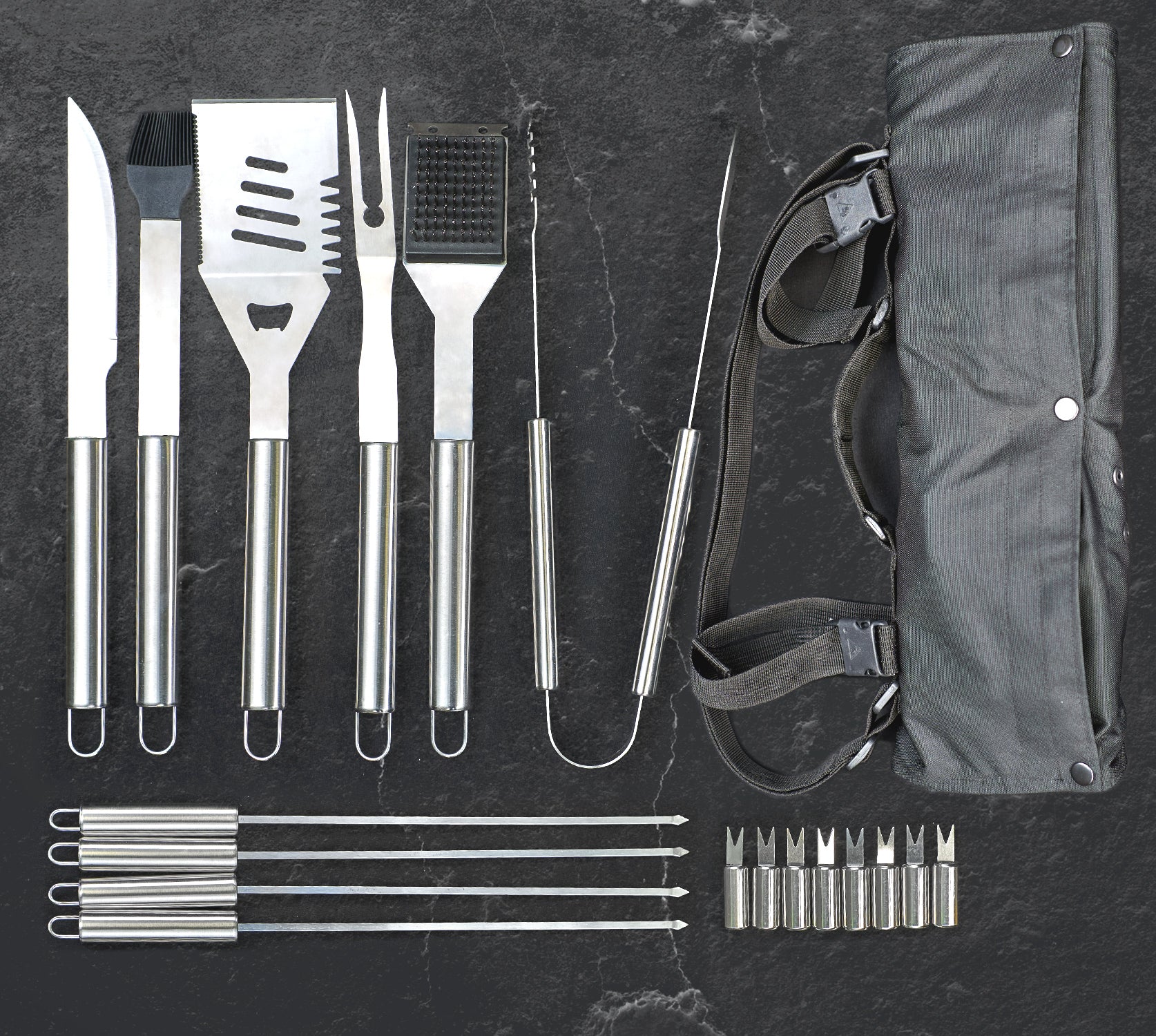 “Denver" Camping Accessories BBQ Tools Set in a Fabric Case, 17 items