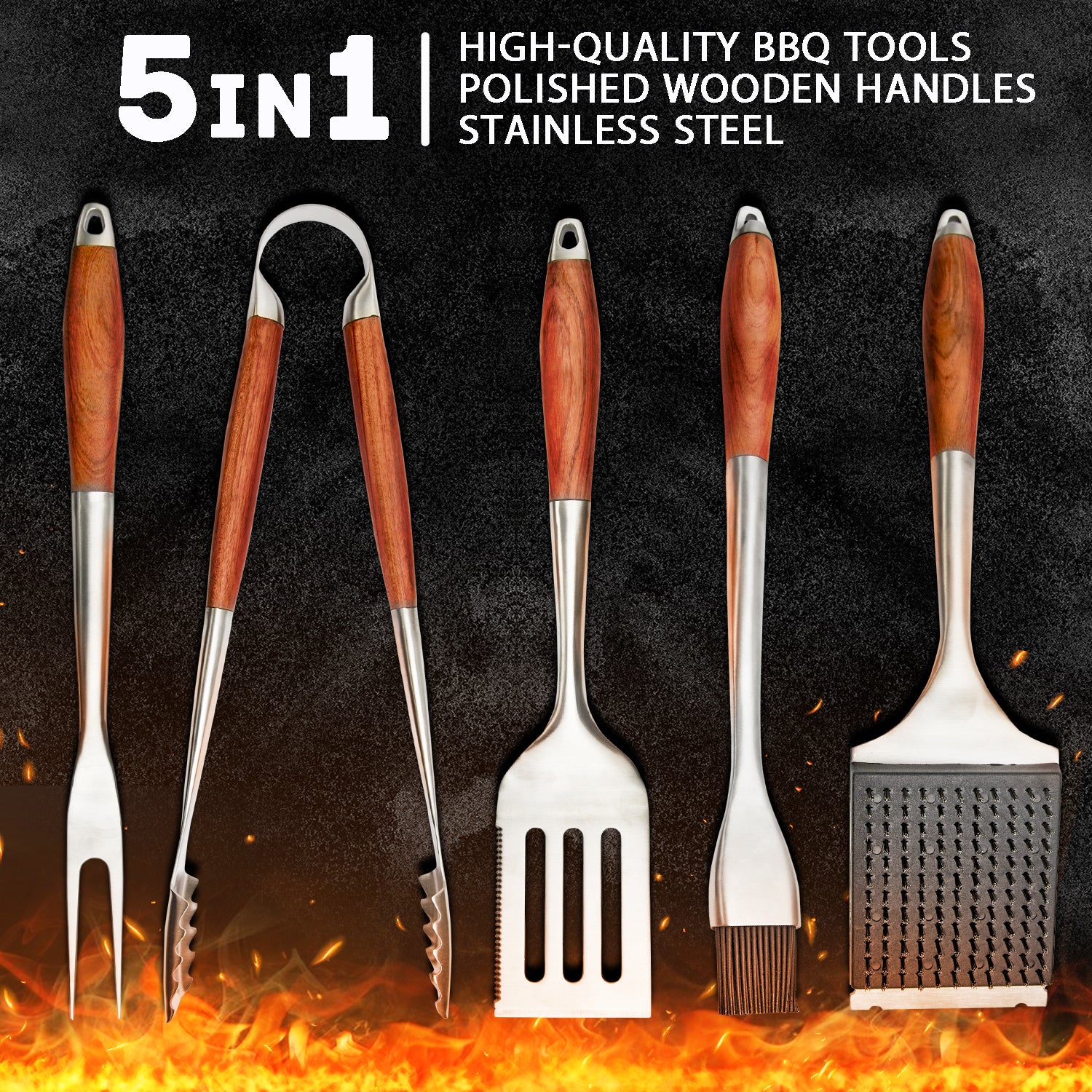 “Colorado" Camping Accessories BBQ Tools Set in a Wooden Case, 6 items
