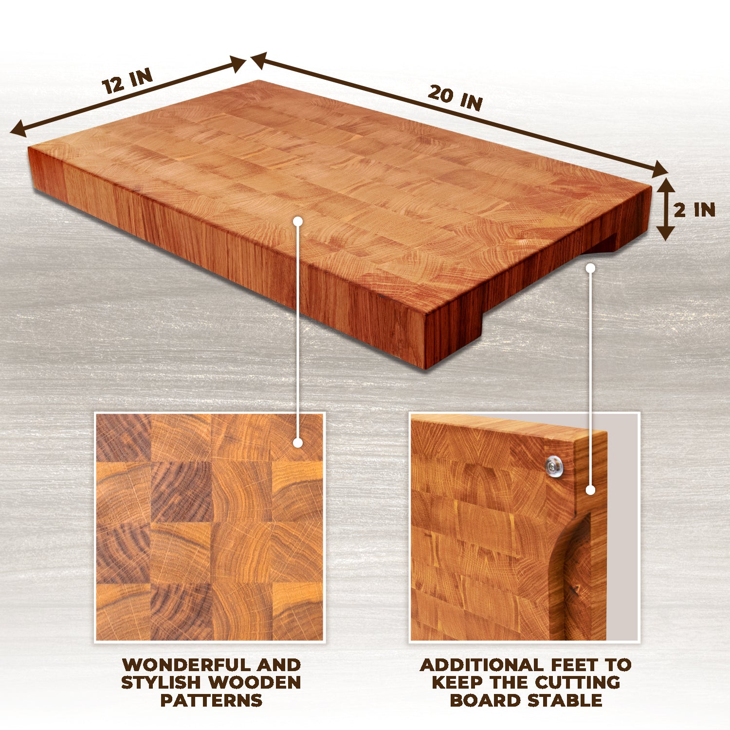 Wooden Cutting Board for Kitchen (20 x 12 Inches) - Kitchen Essentials for Cooking - Large Cutting Board