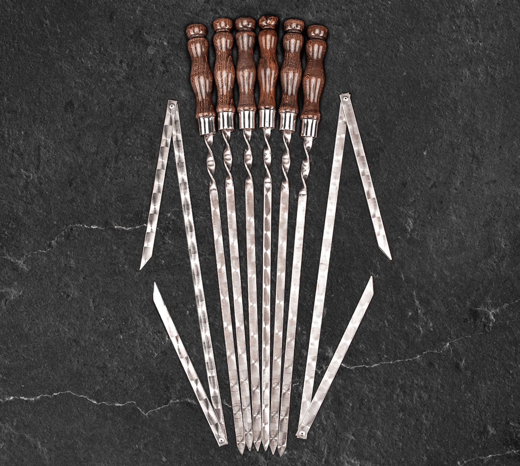 “Wild Pig" Camping Accessories BBQ Skewers Set in a Wooden Case, 17 items