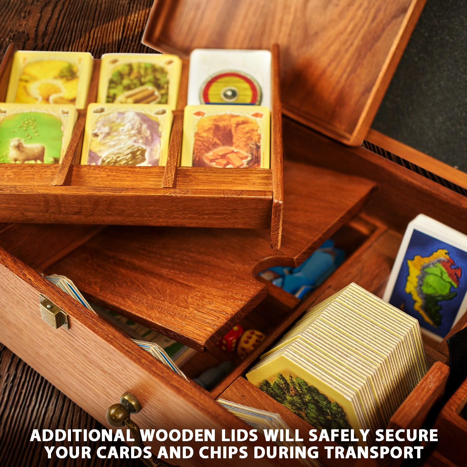 Organizer made of natural wood for the board game colonizers (Settlers of Catan)