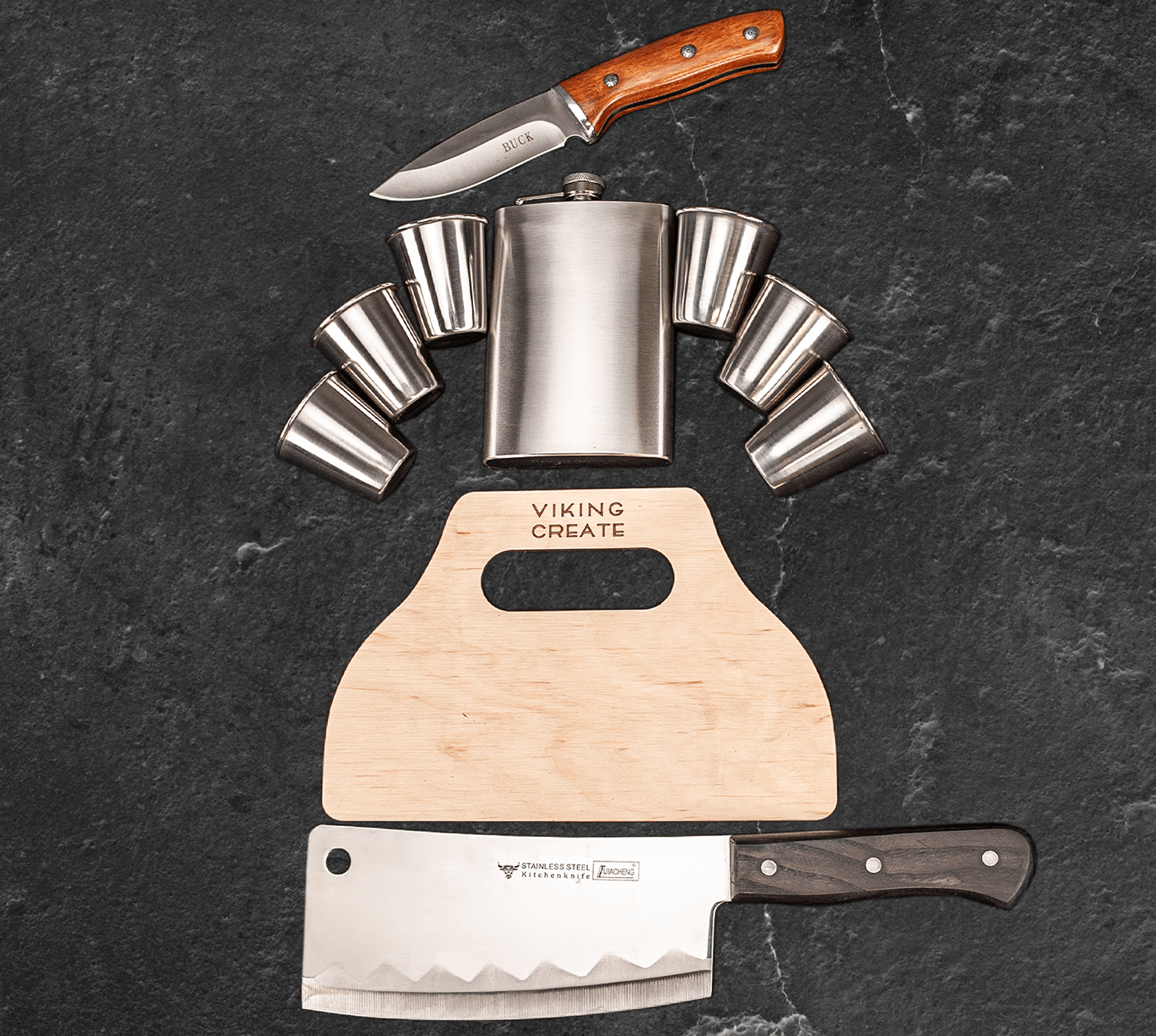 “Wild Pig" Camping Accessories BBQ Skewers Set in a Wooden Case, 17 items