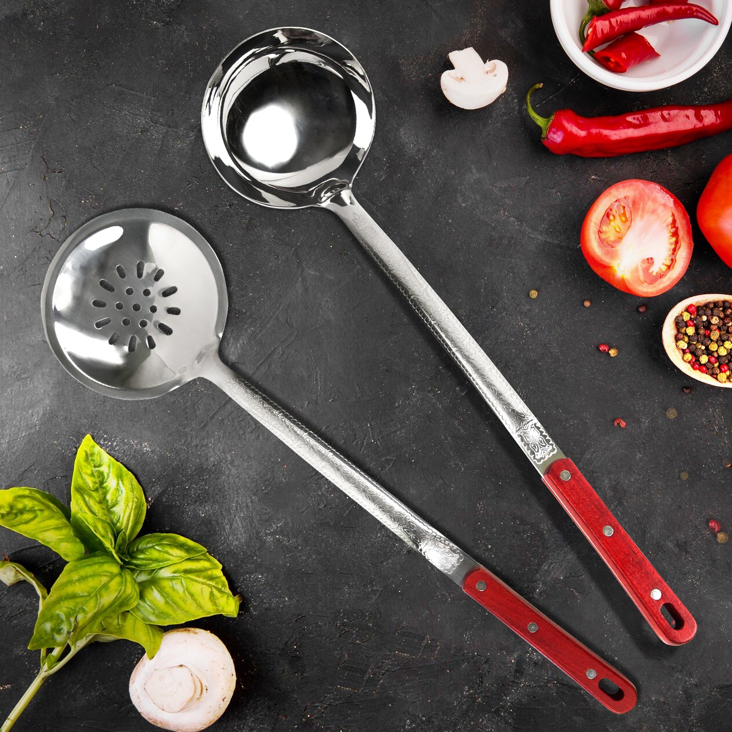 Set of skimmer and ladle for cauldron