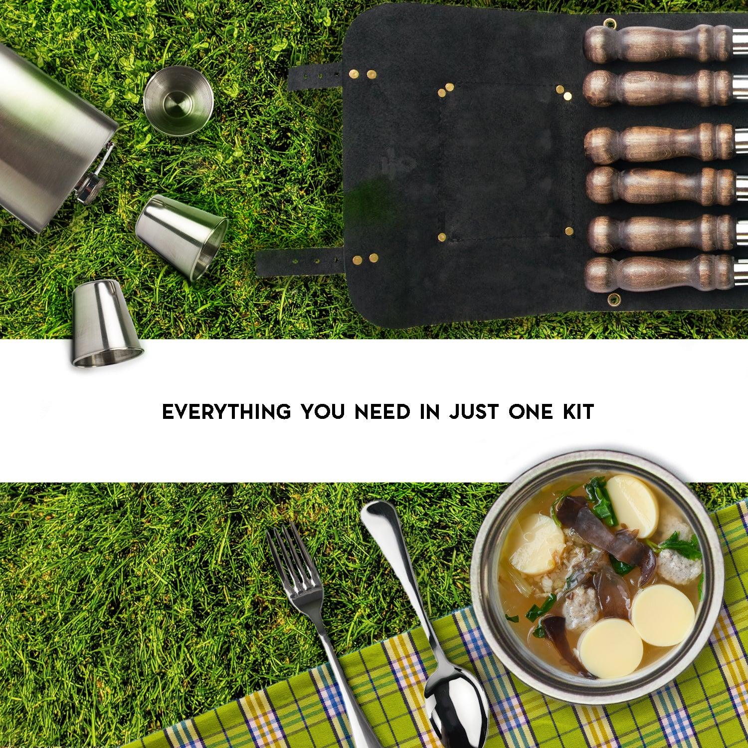 Barbeque Accessories Skewers set "The Traveler" for Outdoor Grill in a Leather Case, 35 item - Viking Create