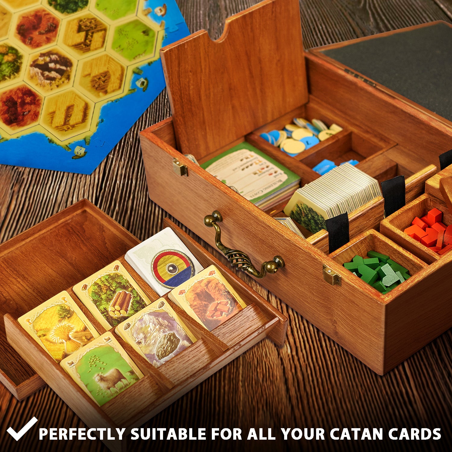 Organizer made of natural wood for the board game colonizers (Settlers of Catan)