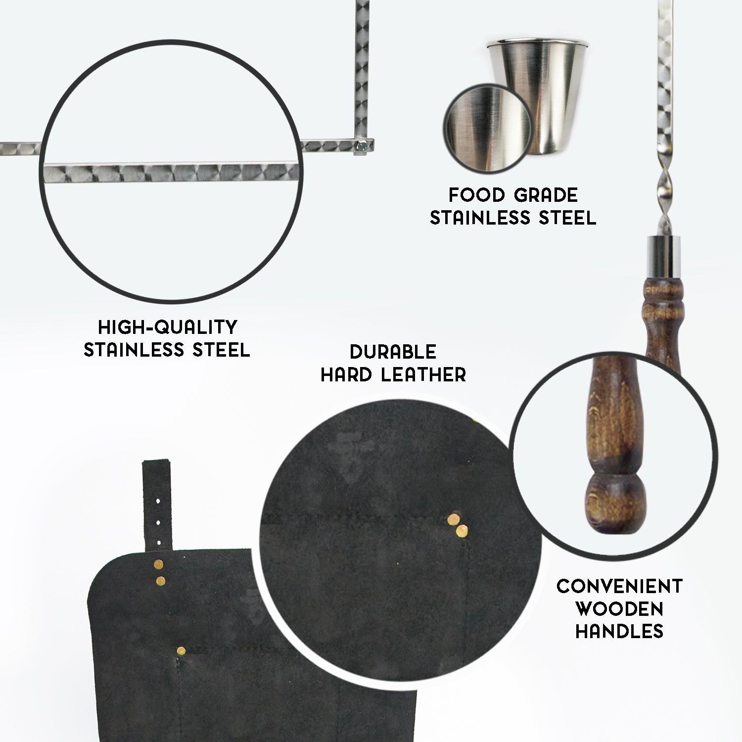 Barbeque Accessories Skewers set "The Traveler" for Outdoor Grill in a Leather Case, 35 item - Viking Create