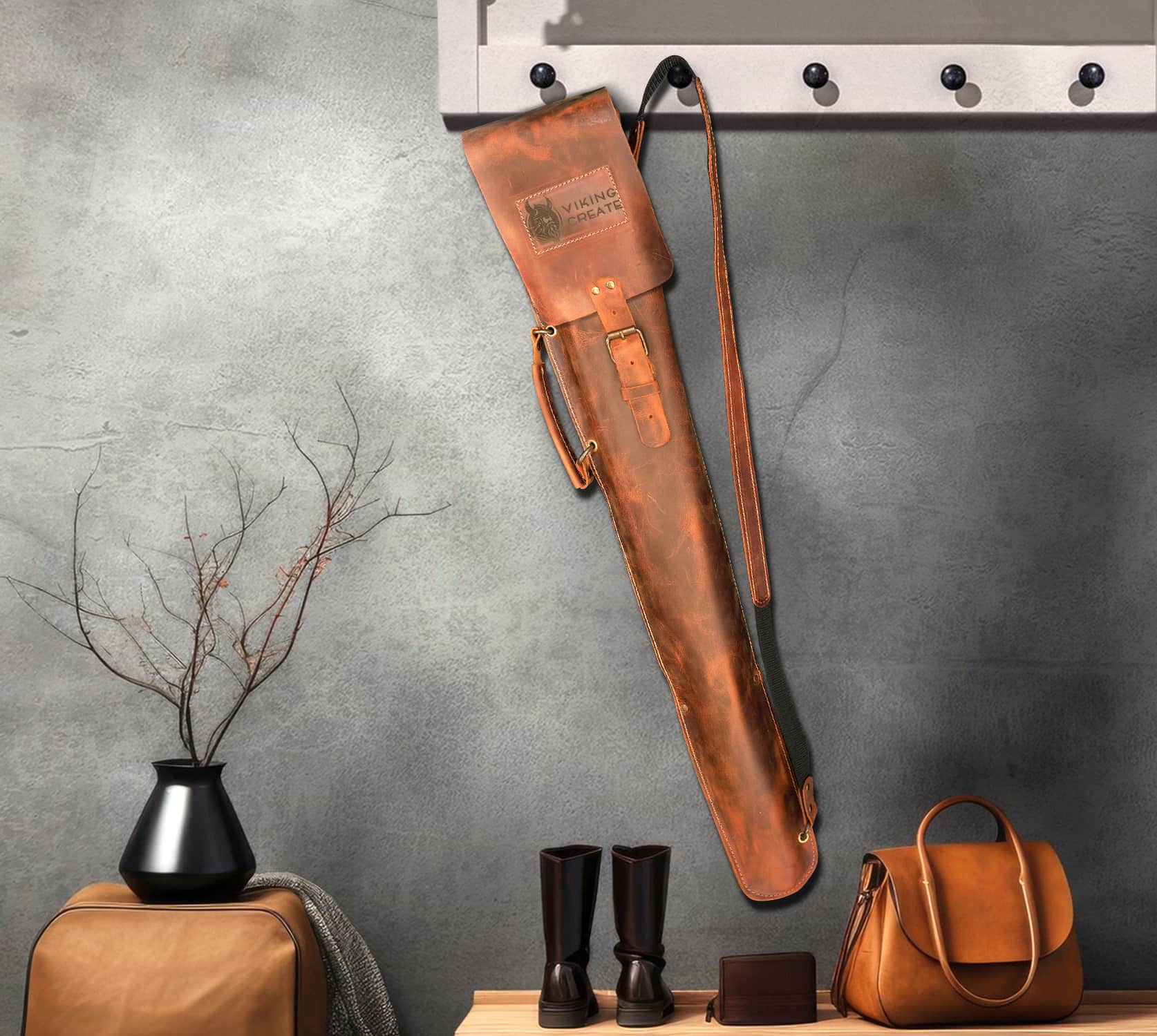 “Quiver Max" Camping Accessories BBQ Skewers Set in a Leather Case, 9 items