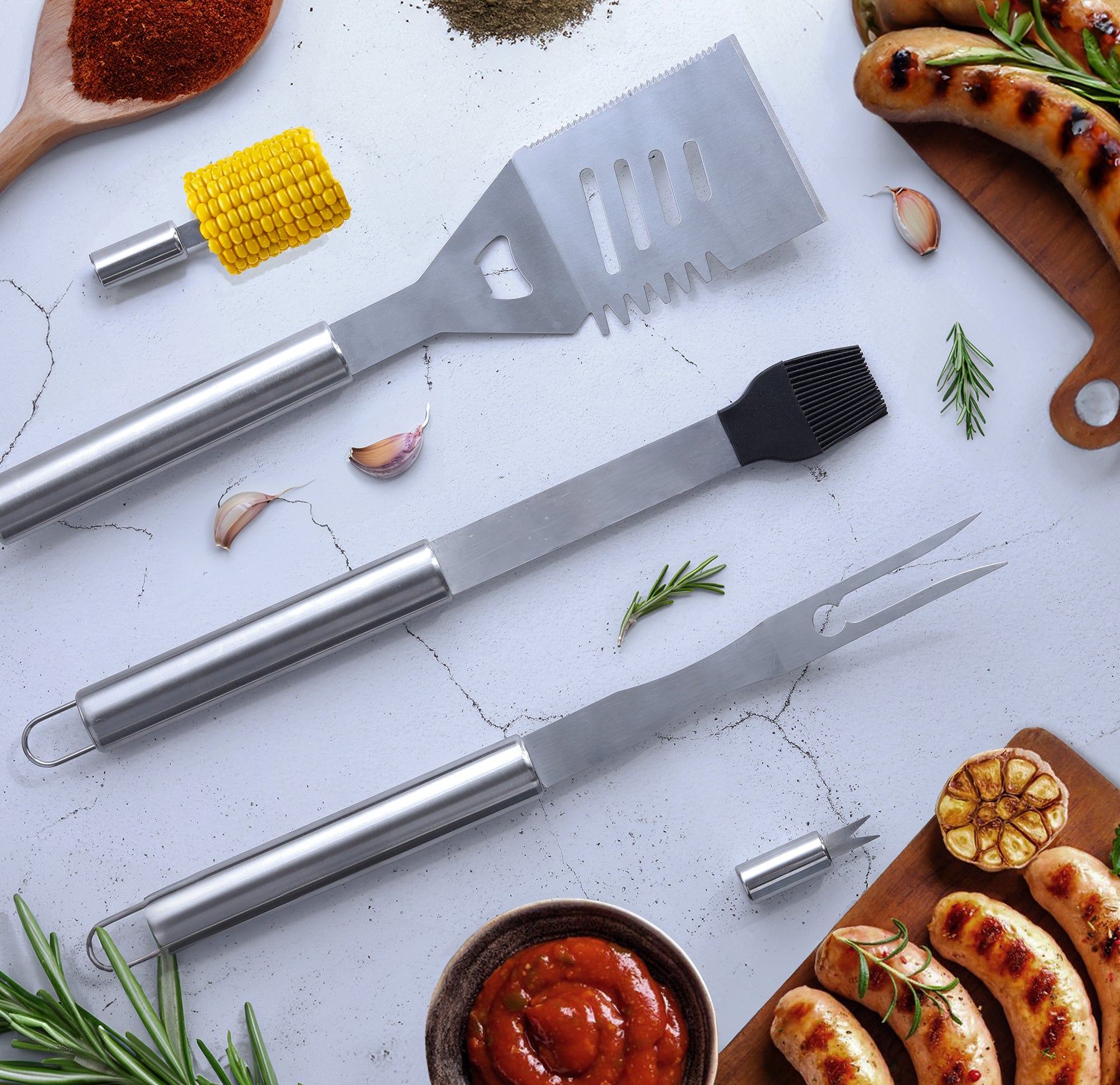 “Denver" Camping Accessories BBQ Tools Set in a Fabric Case, 17 items