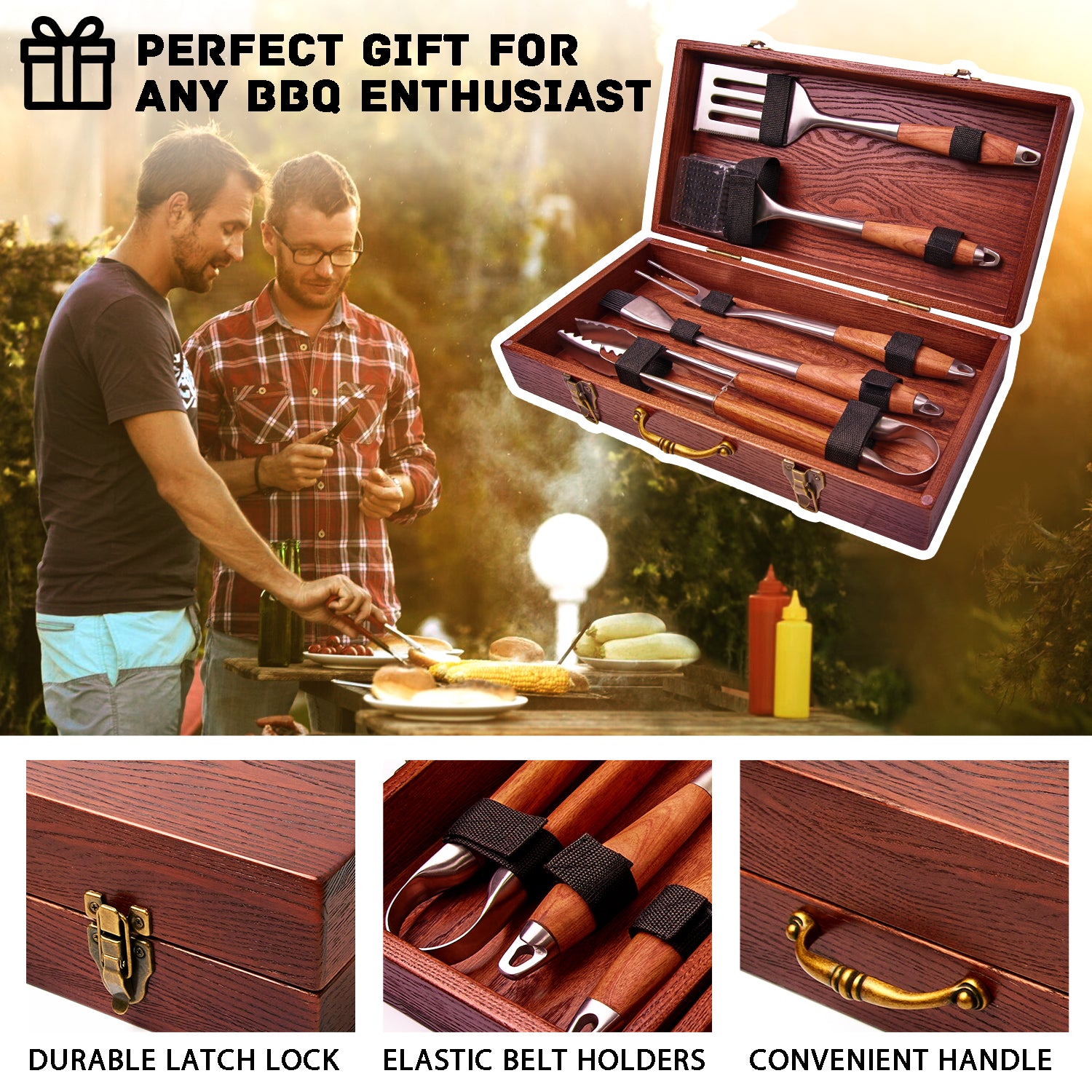 “Colorado" Camping Accessories BBQ Tools Set in a Wooden Case, 6 items