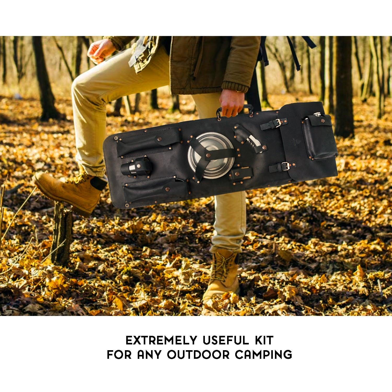 Barbeque Accessories Skewers set "The Traveler" for Outdoor Grill in a Leather Case, 35 item - Viking Create