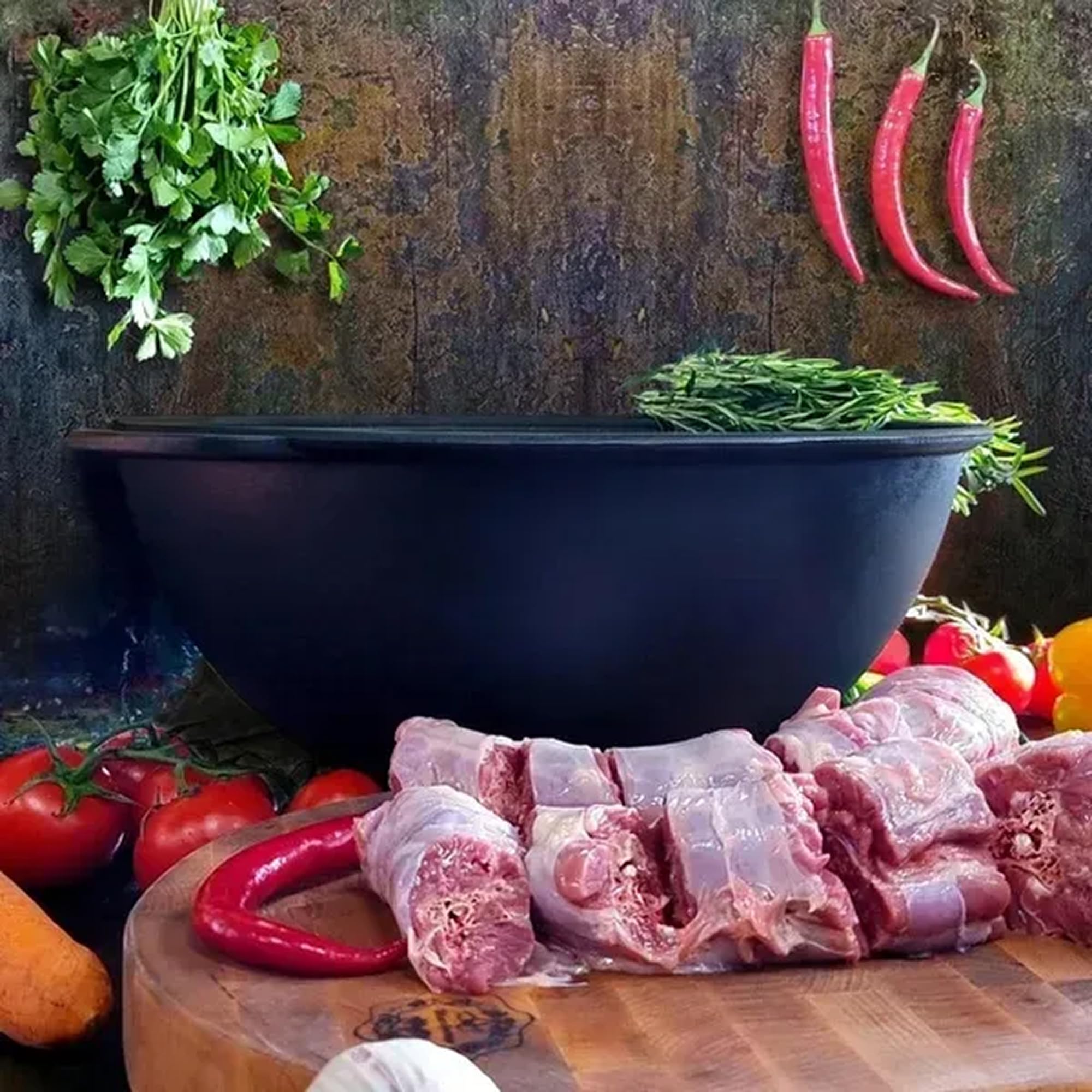 15.8 Quarts (15 L) Cast Iron Uzbek Cauldron with Pan Lid