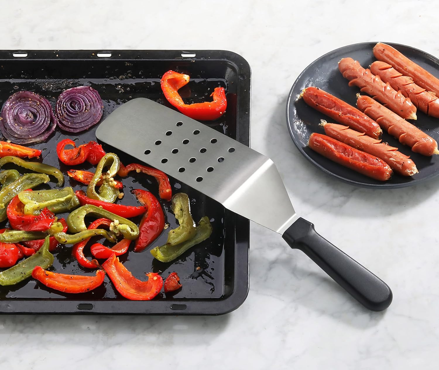 Perforated curved blade