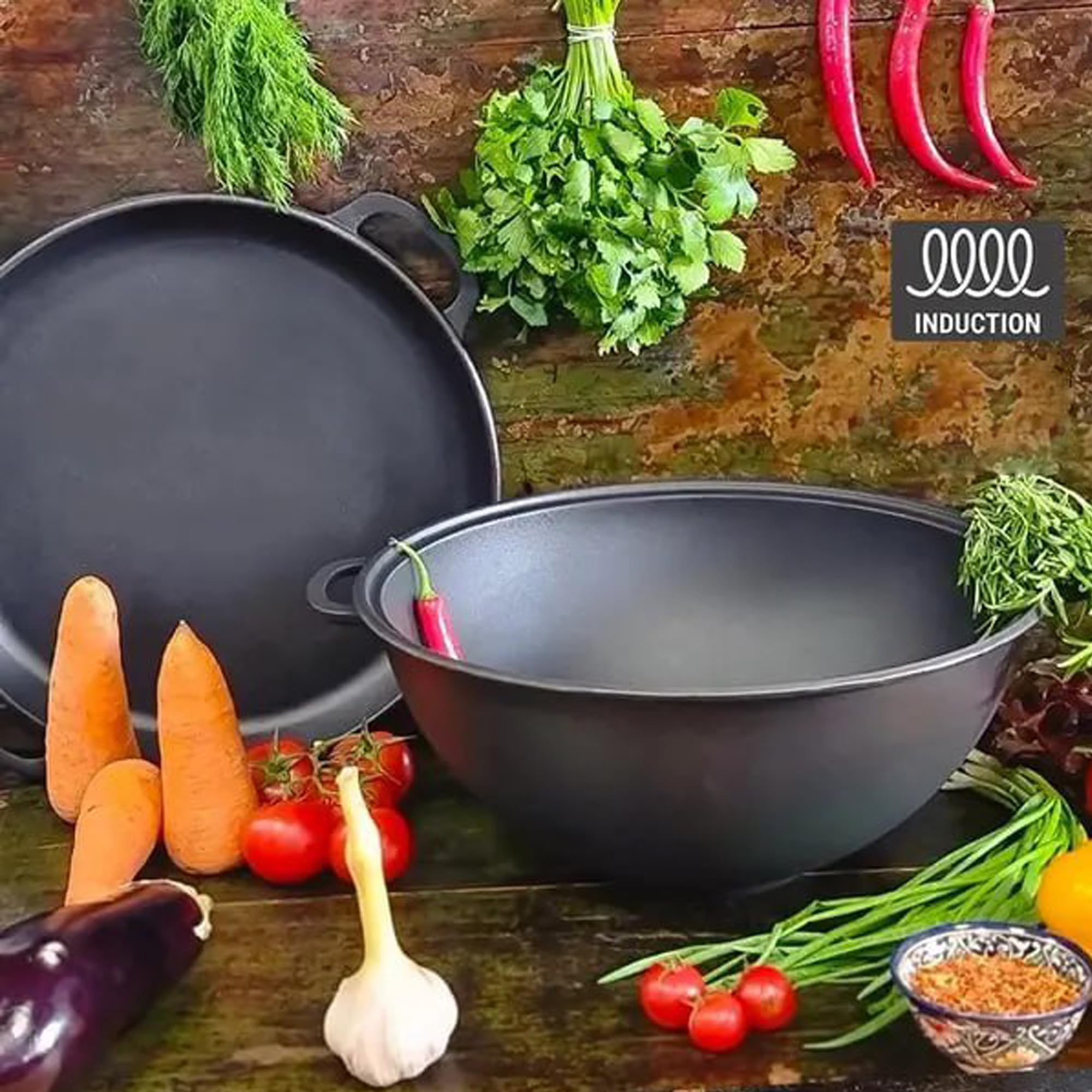 15.8 Quarts (15 L) Cast Iron Uzbek Cauldron with Pan Lid