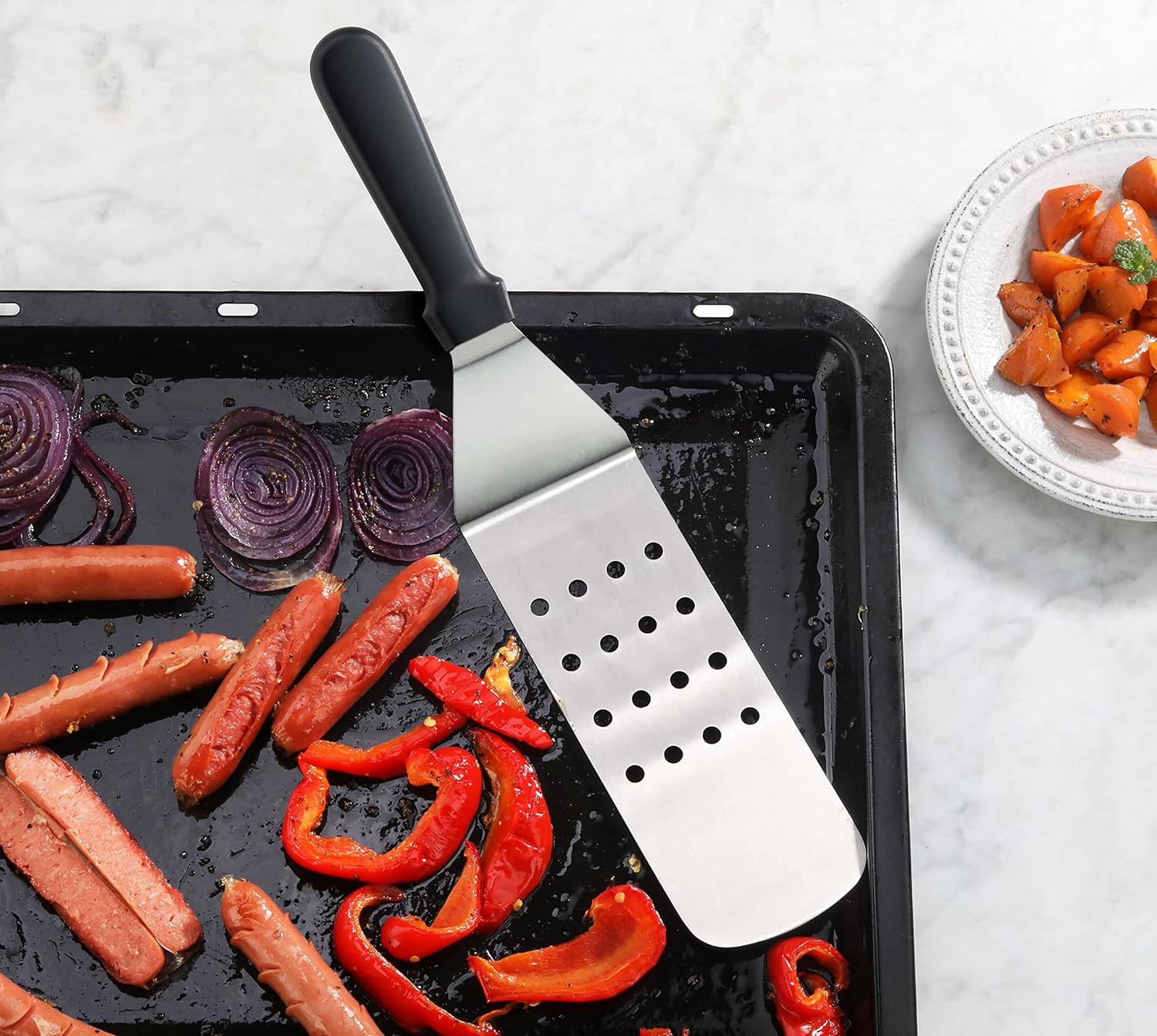 Perforated curved blade