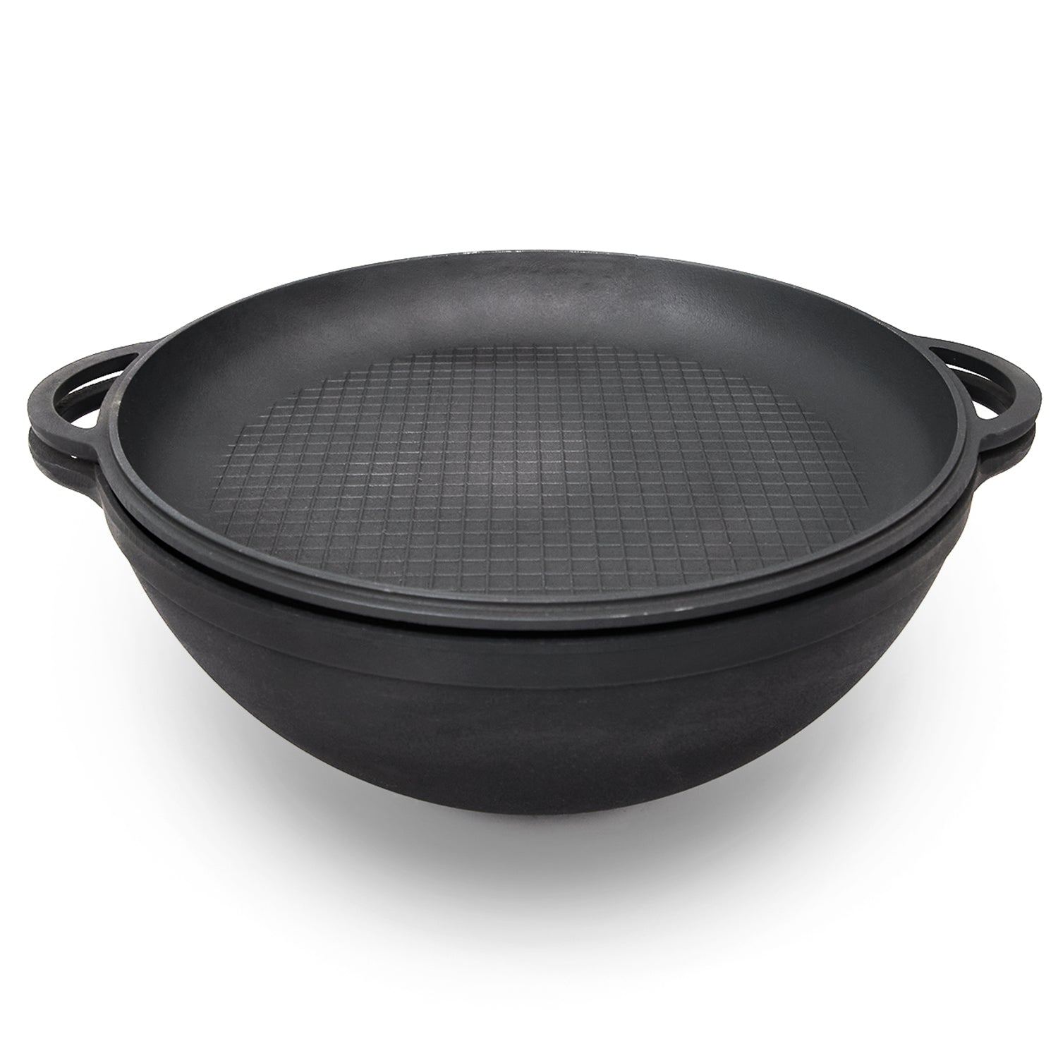 8,45 quart Braiser Pan WOK High-Quality Cast Iron with a Frying Pan Lid 2 in 1, Outdoor Cooking