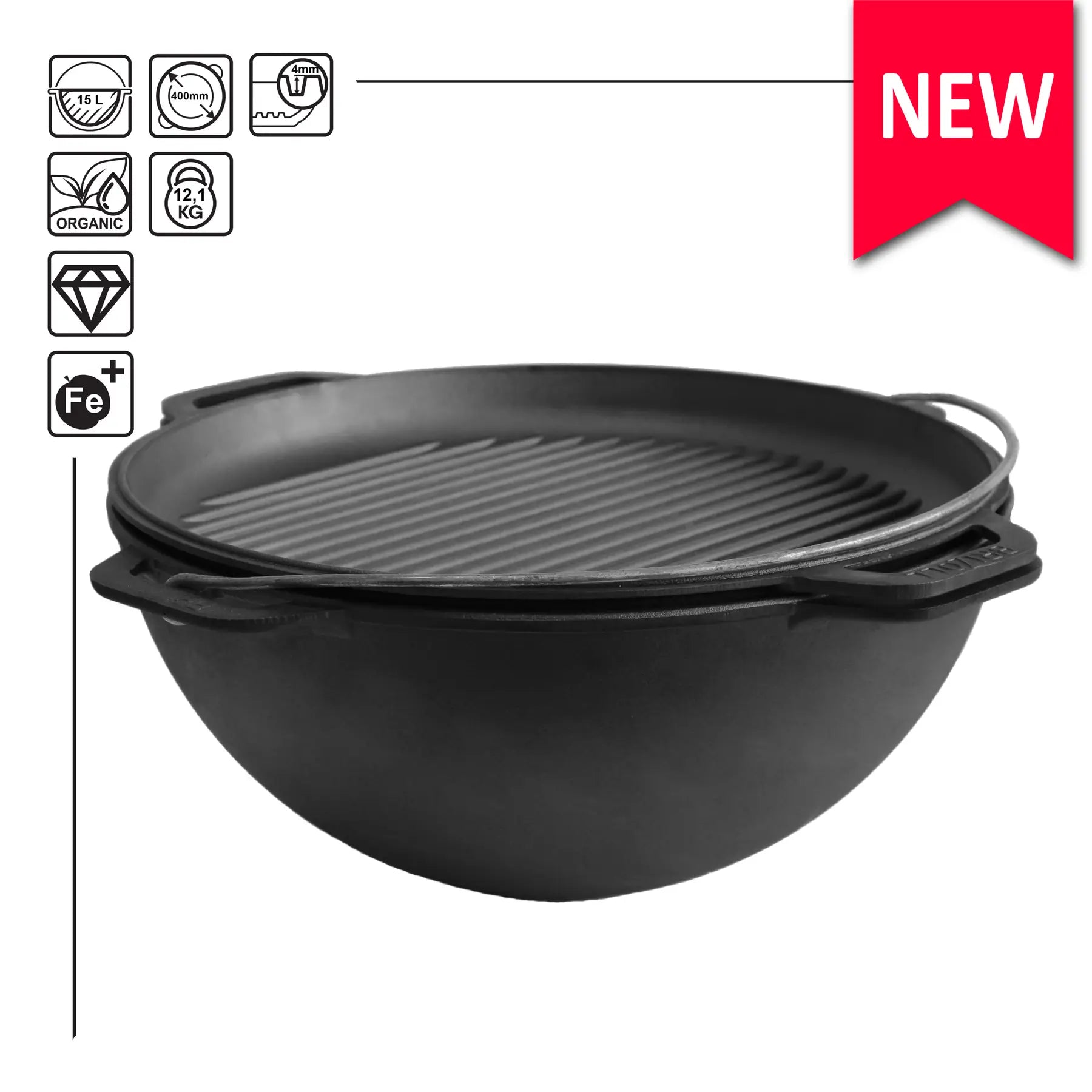 15,85 quart Combo Cooker Cauldron Asian Kazan with a Frying Pan Lid and Grill Dutch Oven