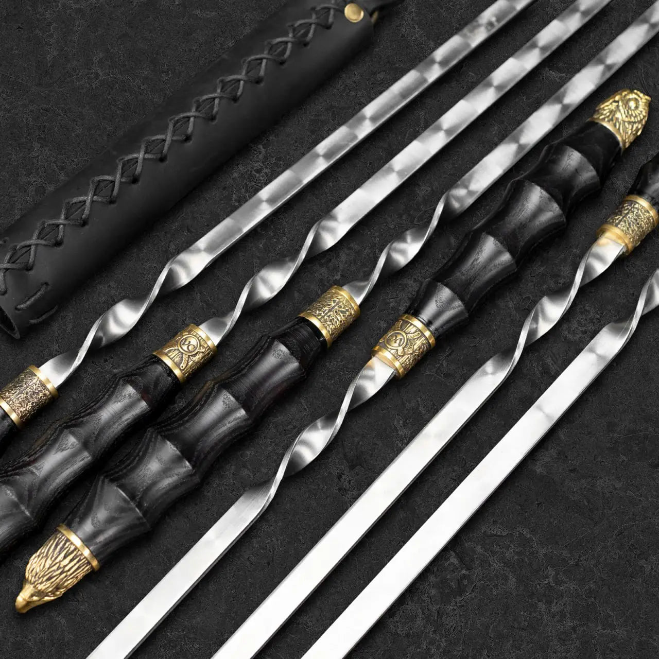 "Bor" Kamp Aksesuarları Barbekü Şiş Seti Deri Kılıfta, 6 adet