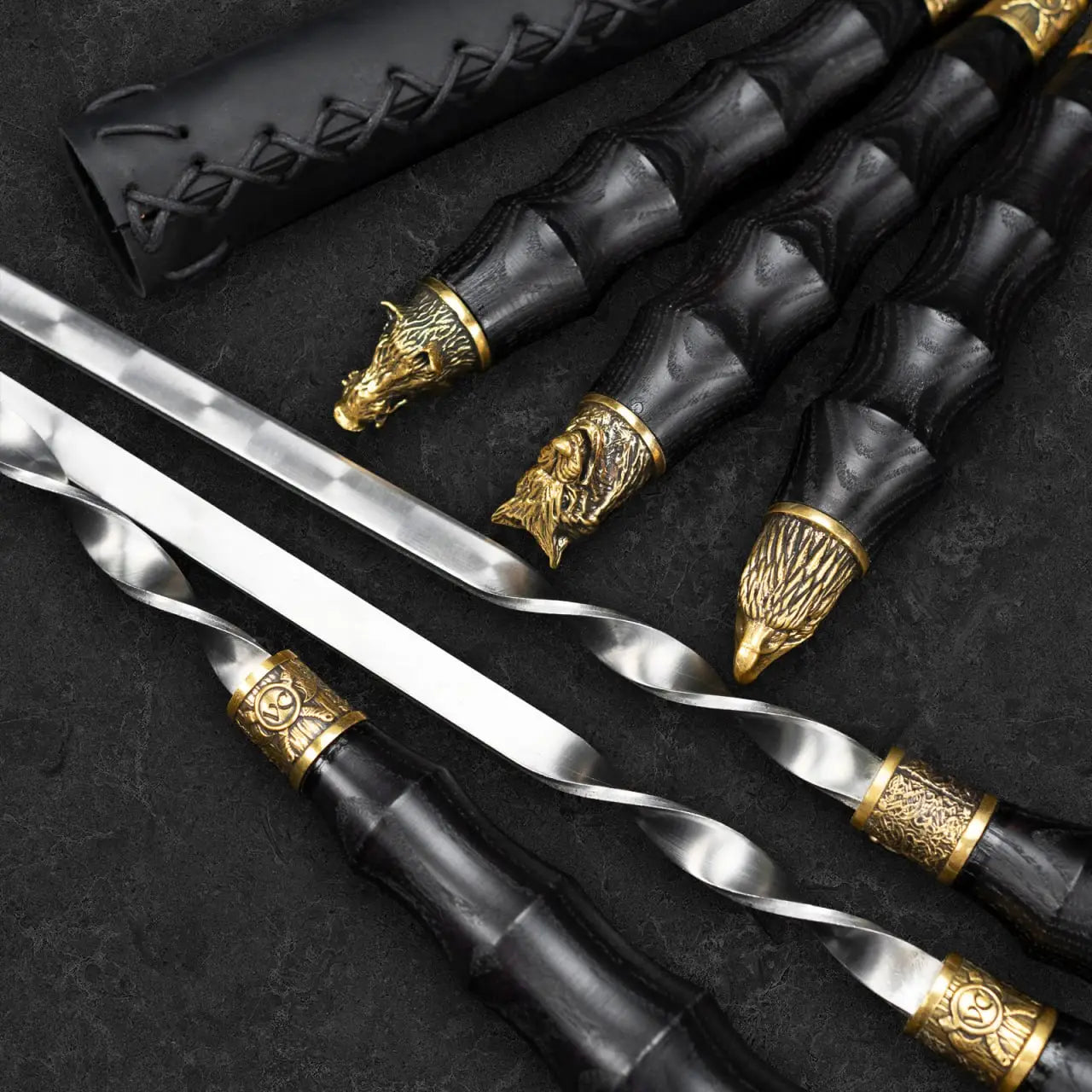 "Bor" Kamp Aksesuarları Barbekü Şiş Seti Deri Kılıfta, 6 adet