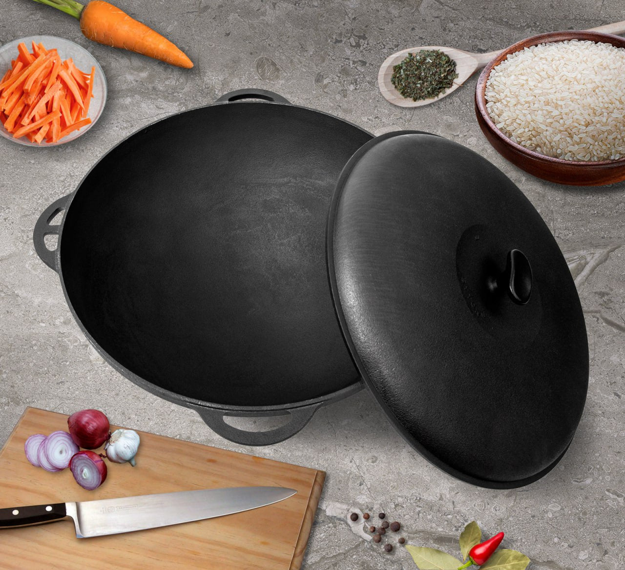 31,7 liter gjutjärn braiser med lock, kraftig ugn holländsk, kittel utomhusmatlagning