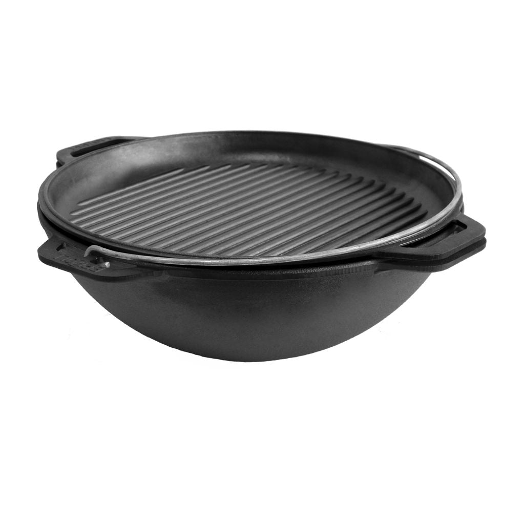 12,68 quart Asian Kazan Combo Cooker with a Frying Pan Lid and Grill Dutch Oven