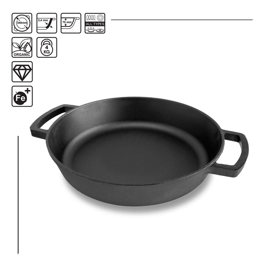 Frying pan without handle Cast iron Griddle 340 x 70 mm