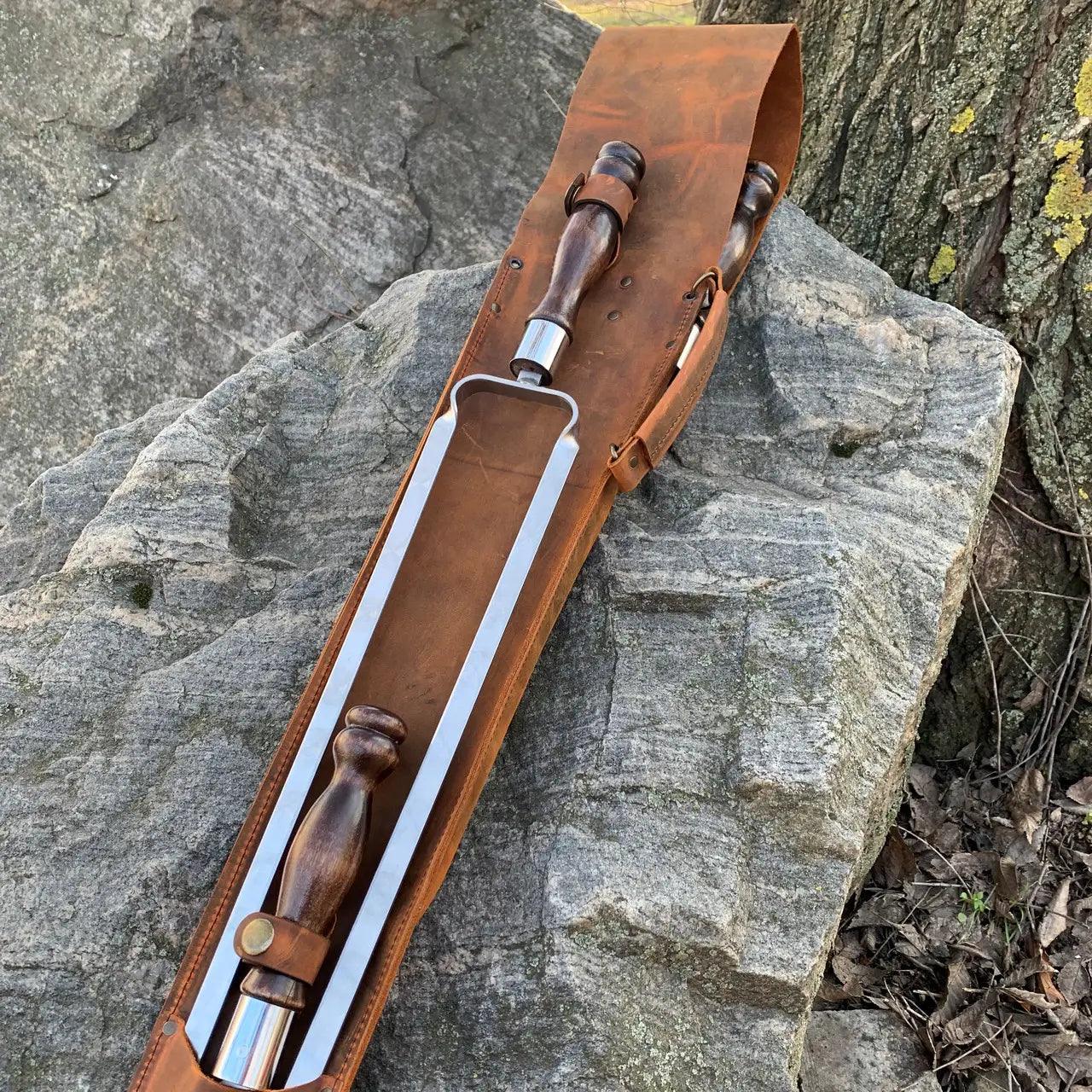 BBQ Tools Skewers Set "Quiver Max" Grilling in a Leather Case, 9 item - Viking Create