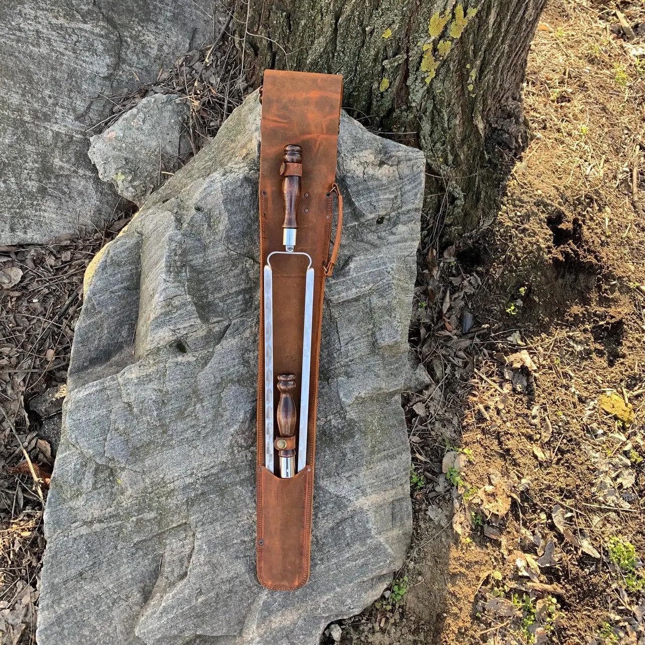 BBQ Tools Skewers Set "Quiver Max" Grilling in a Leather Case, 9 item - Viking Create