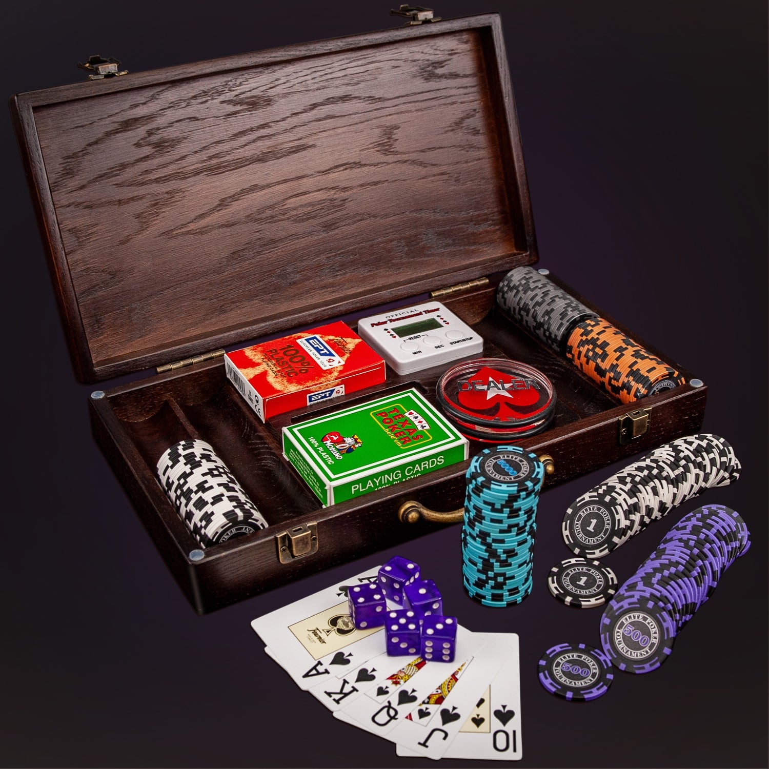 Poker set in a wooden case