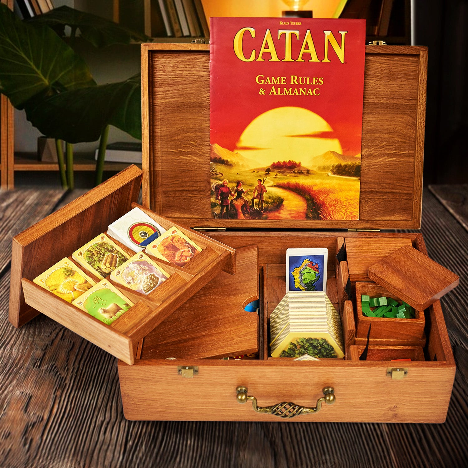 Koloniciler (Catan Yerleşimcileri) masa oyunu için doğal ahşaptan yapılmış düzenleyici