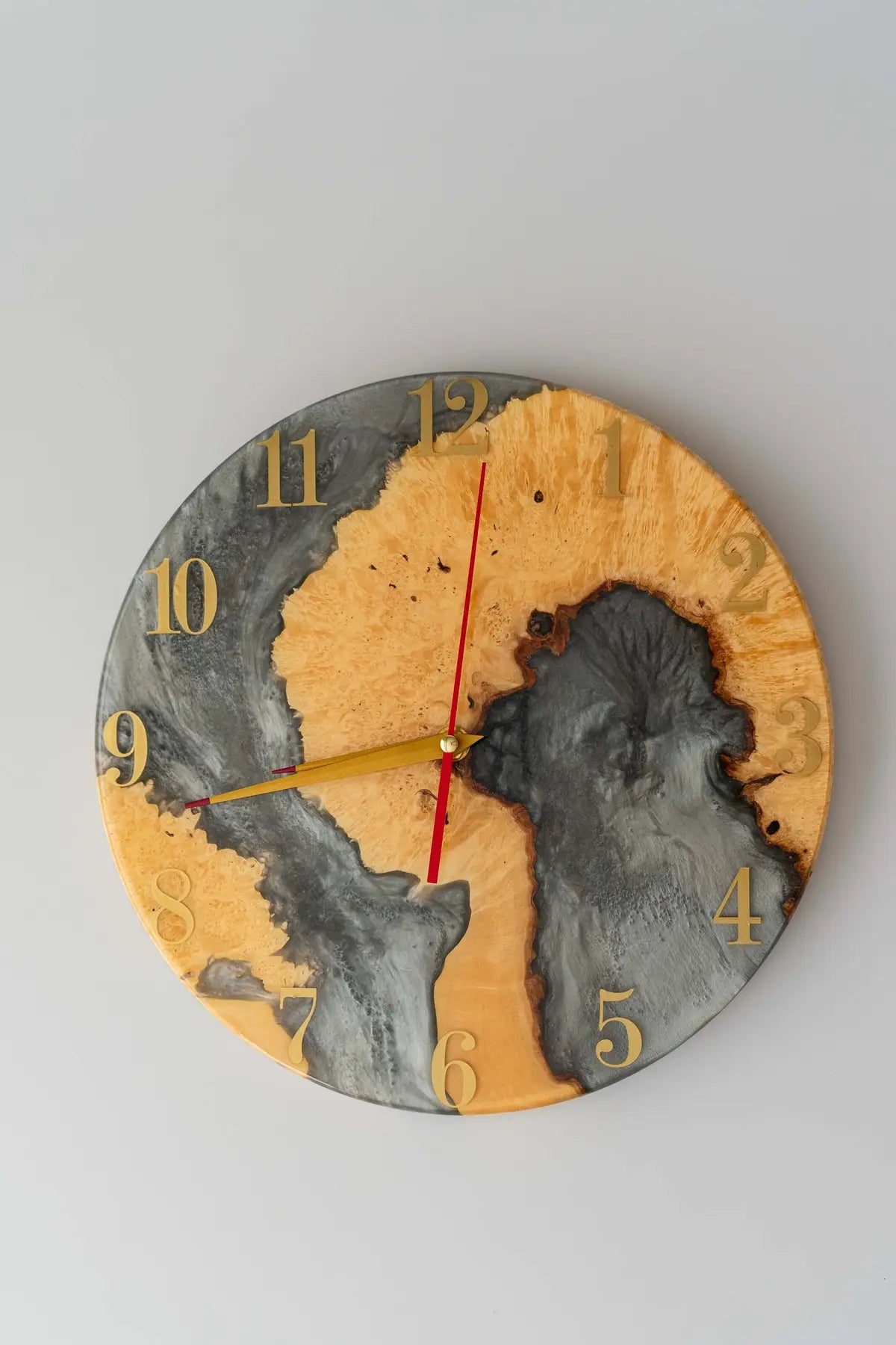 Wood and Epoxy Clock - 12 in (30 cm) Diameter - Handmade Wall Clock