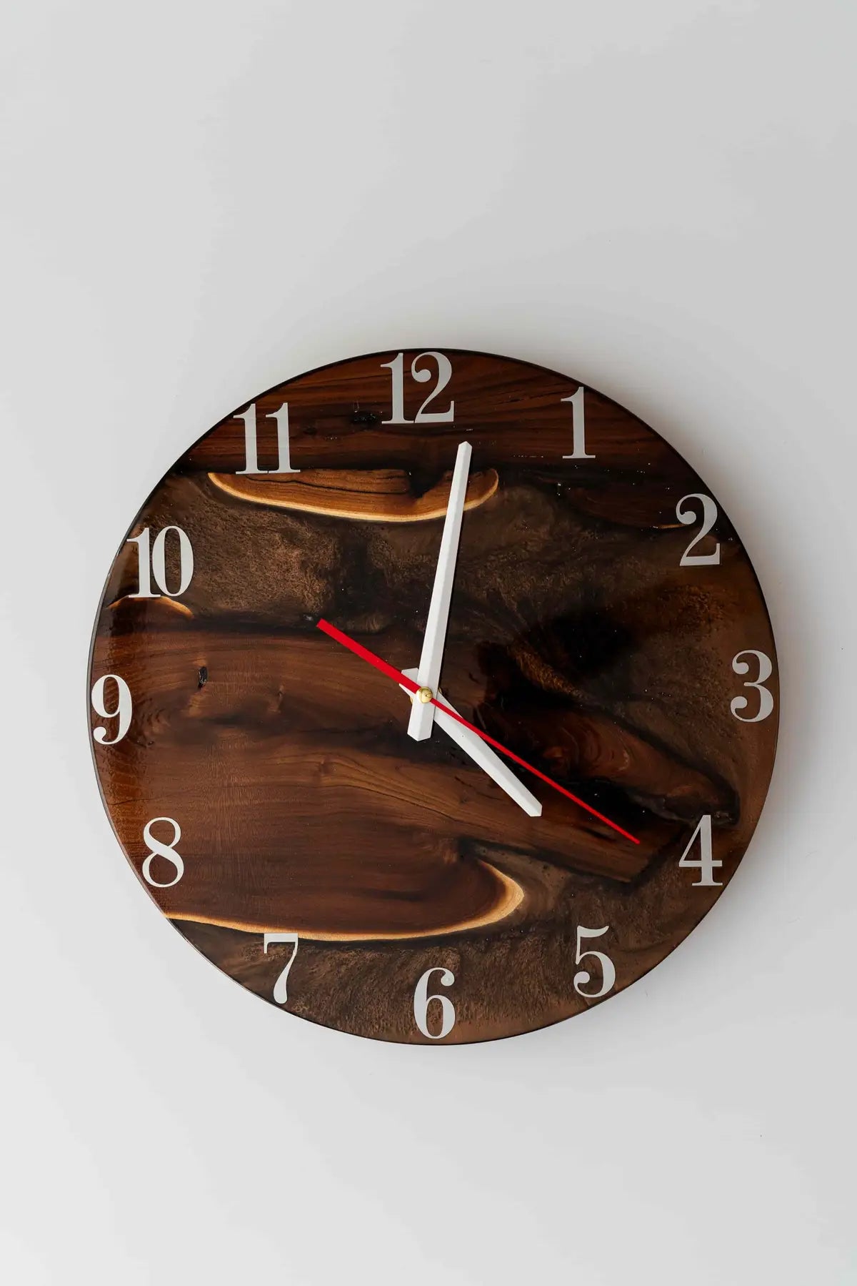 Wood and Epoxy Clock - 12 in (30 cm) Diameter - Handmade Wall Clock