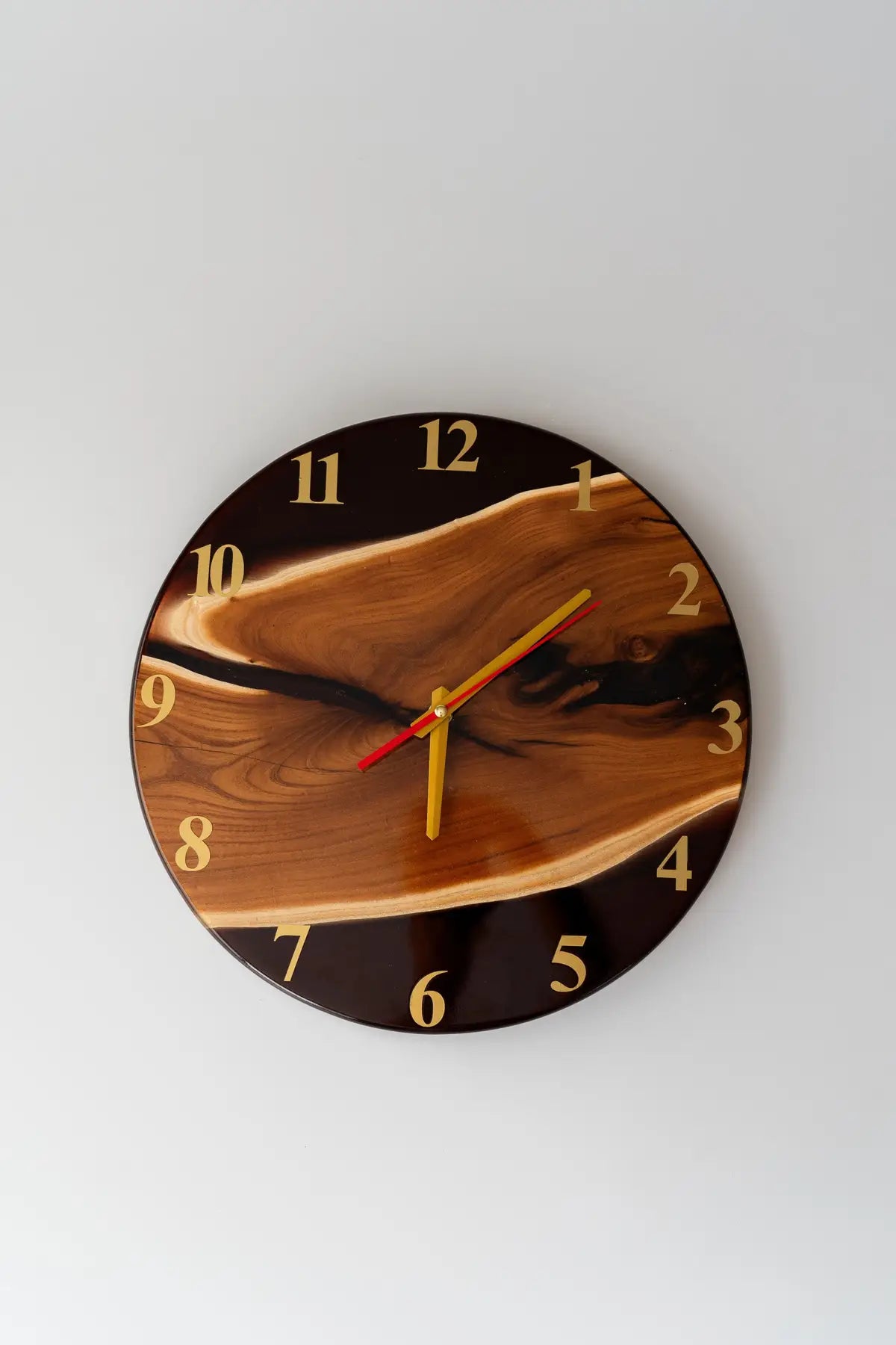 Wood and Epoxy Clock - 14 in (35 cm) Diameter - Handmade Wall Clock