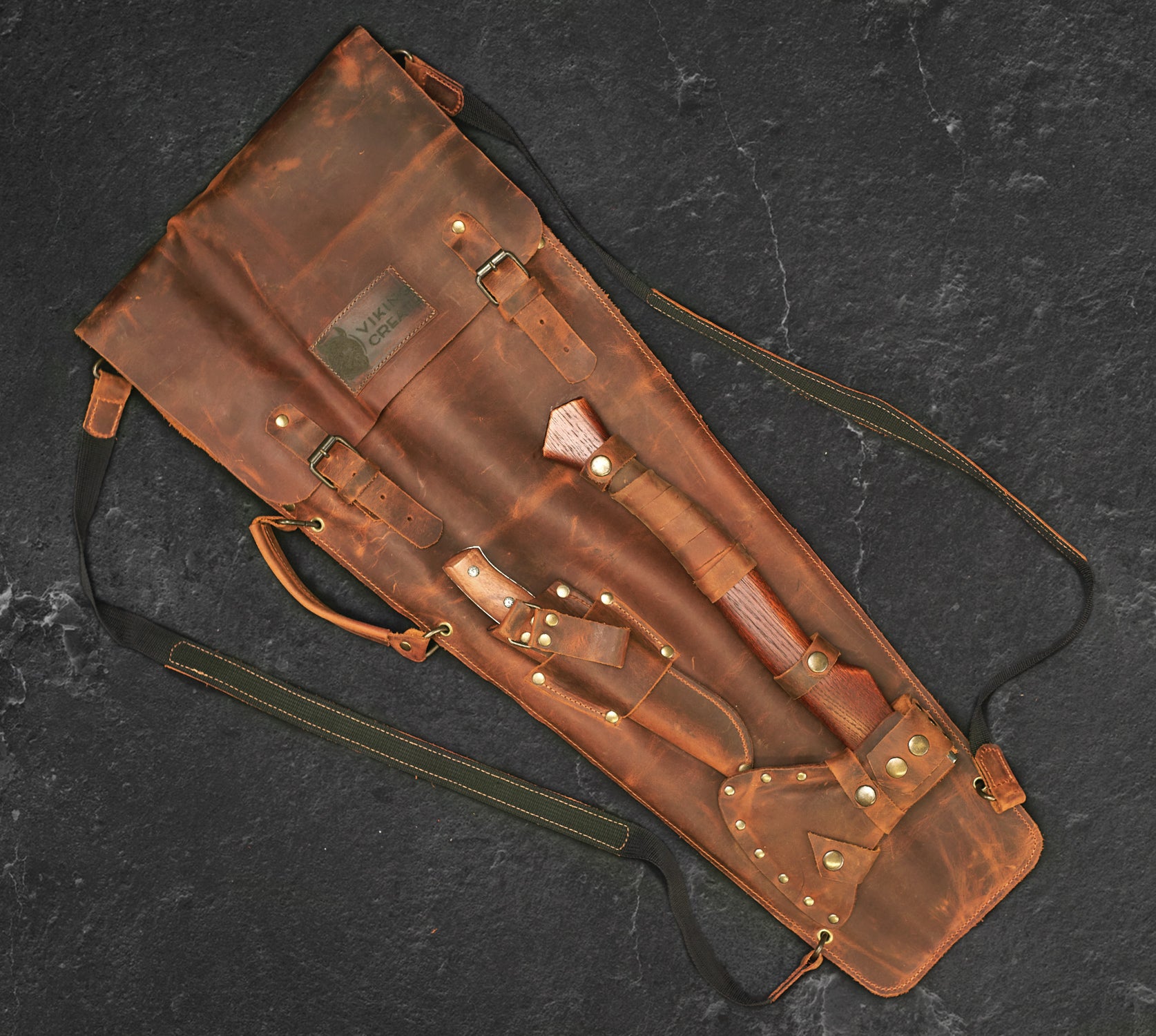 “Chieftain" Camping Accessories BBQ Skewers Set  in a Leather Case, 9 items