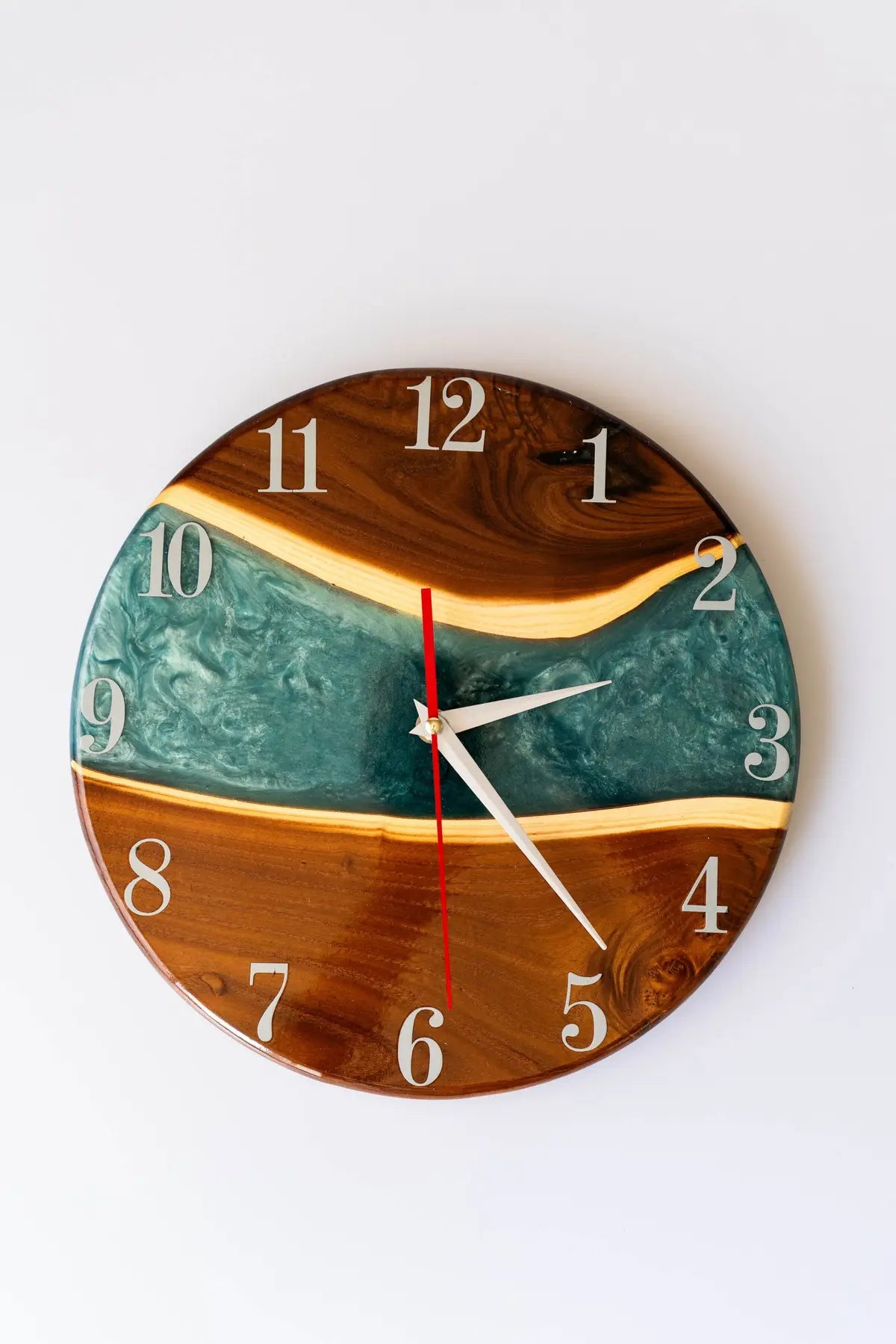 Wood and Epoxy Clock - 12 in (30 cm) Diameter - Handmade Wall Clock