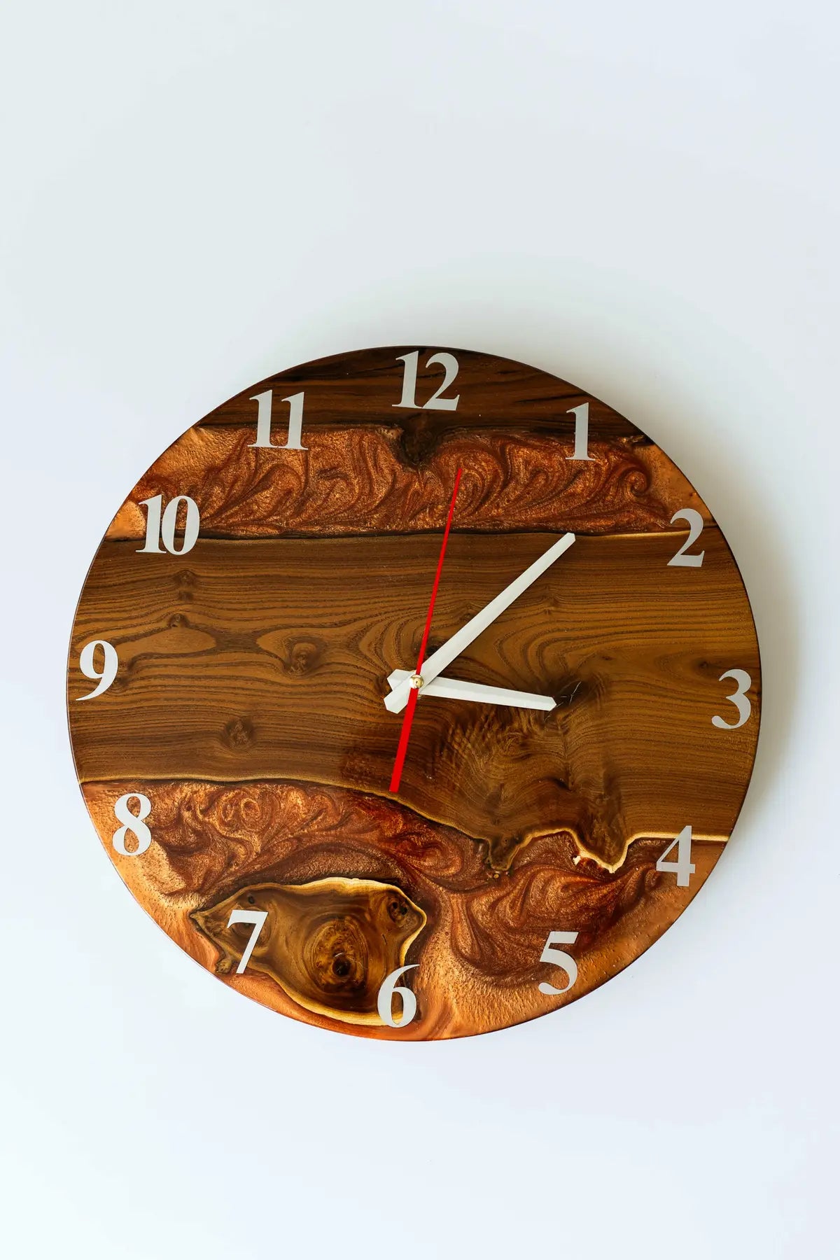 Wood and Epoxy Clock - 14 in (35 cm) Diameter - Handmade Wall Clock