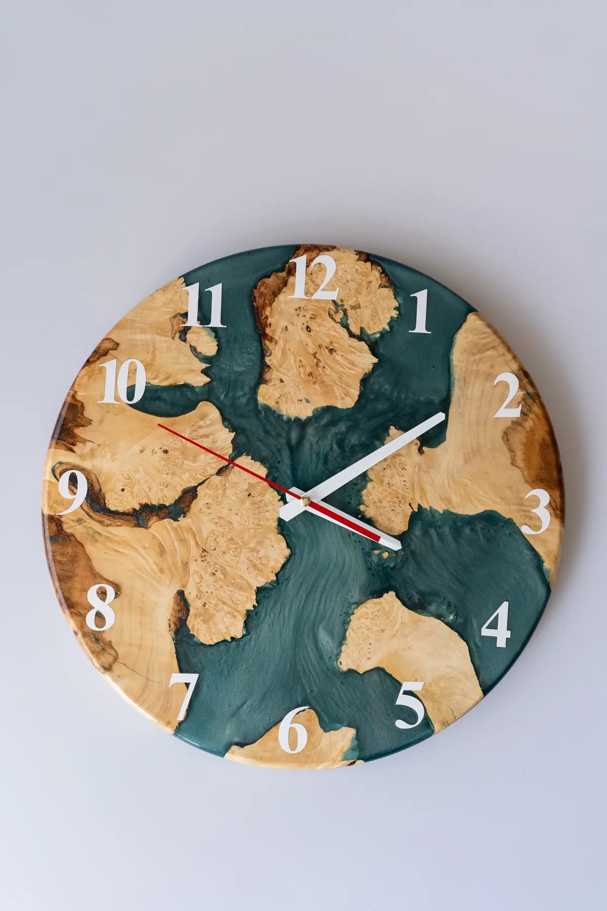 Wood and Epoxy Clock - 14 in (35 cm) Diameter - Handmade Wall Clock