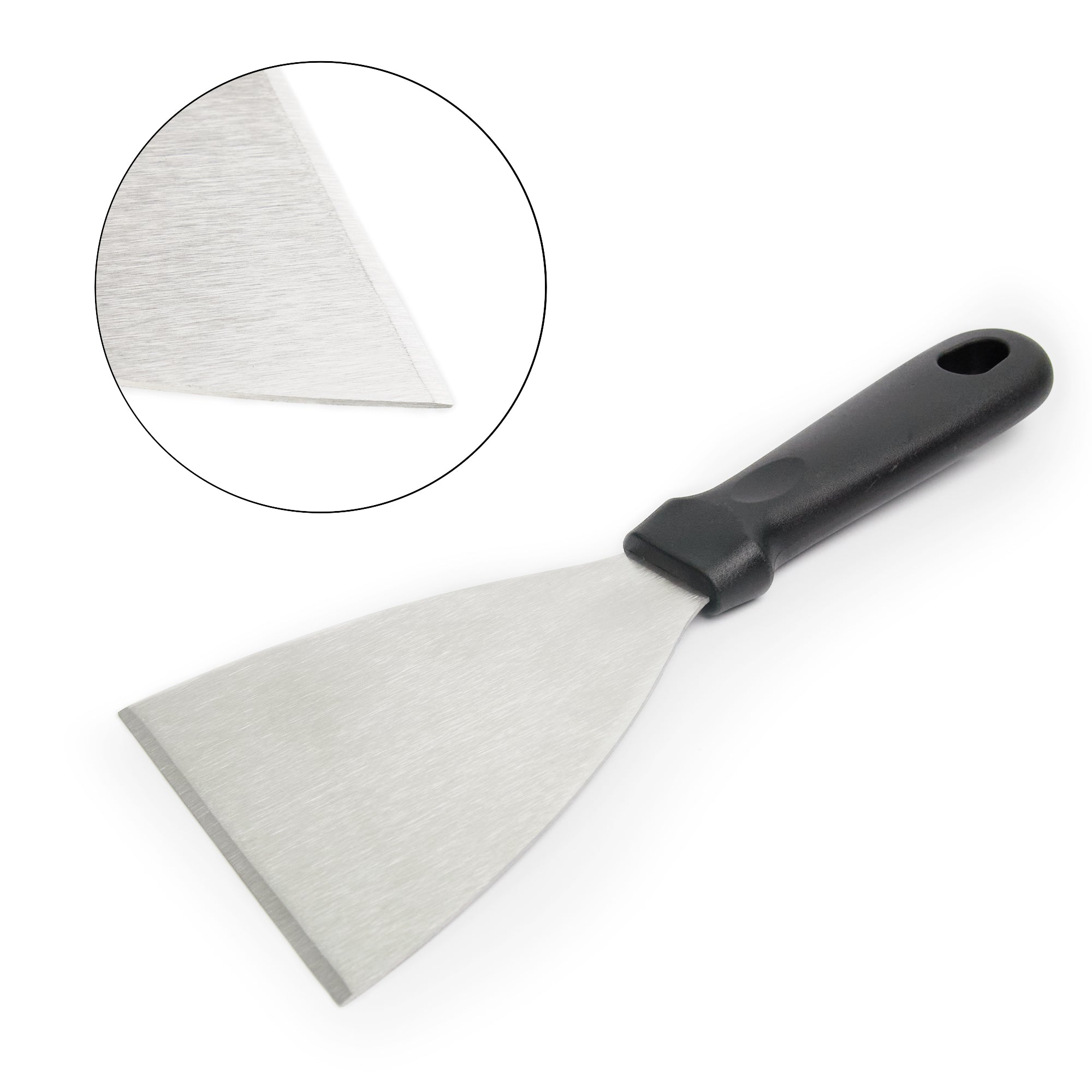 Stainless steel kitchen spatula with plastic handle