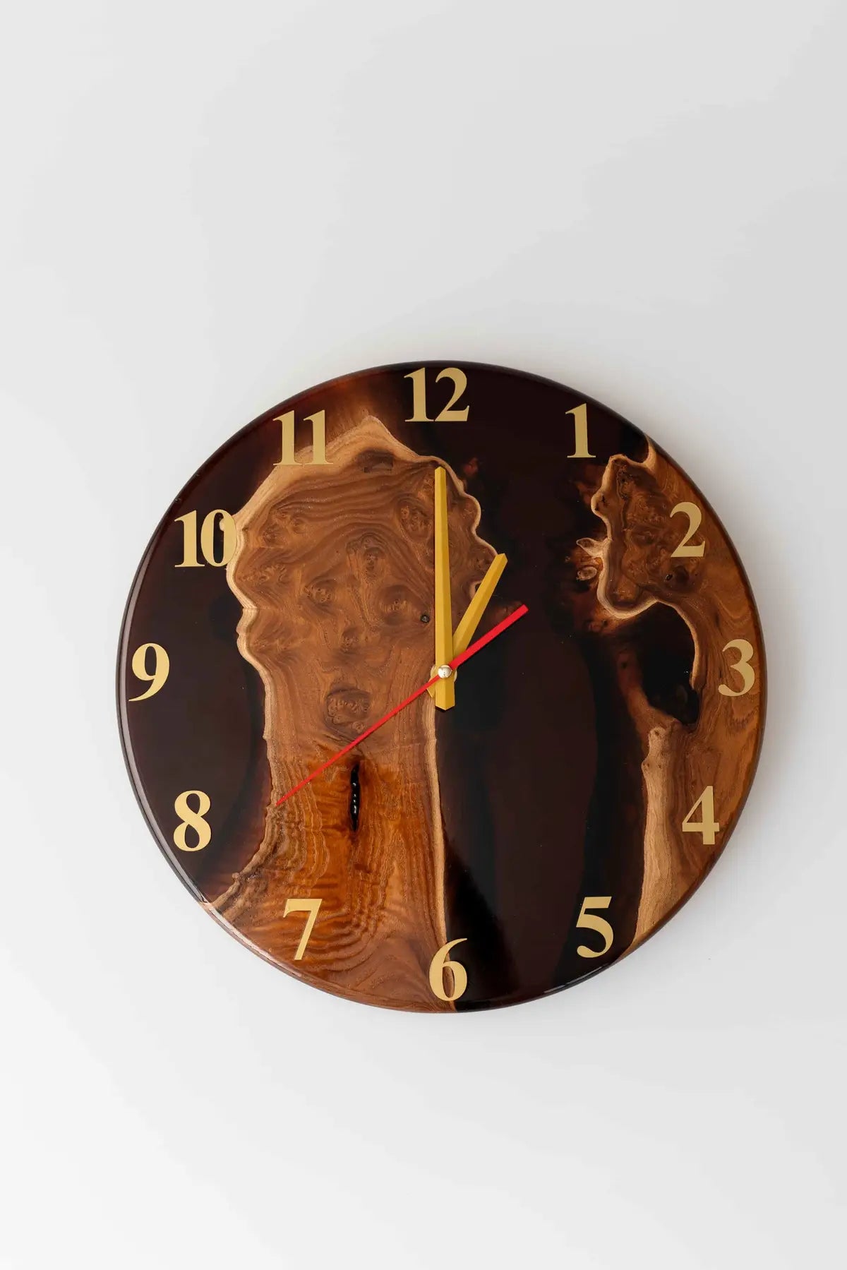 Wood and Epoxy Clock - 14 in (35 cm) Diameter - Handmade Wall Clock