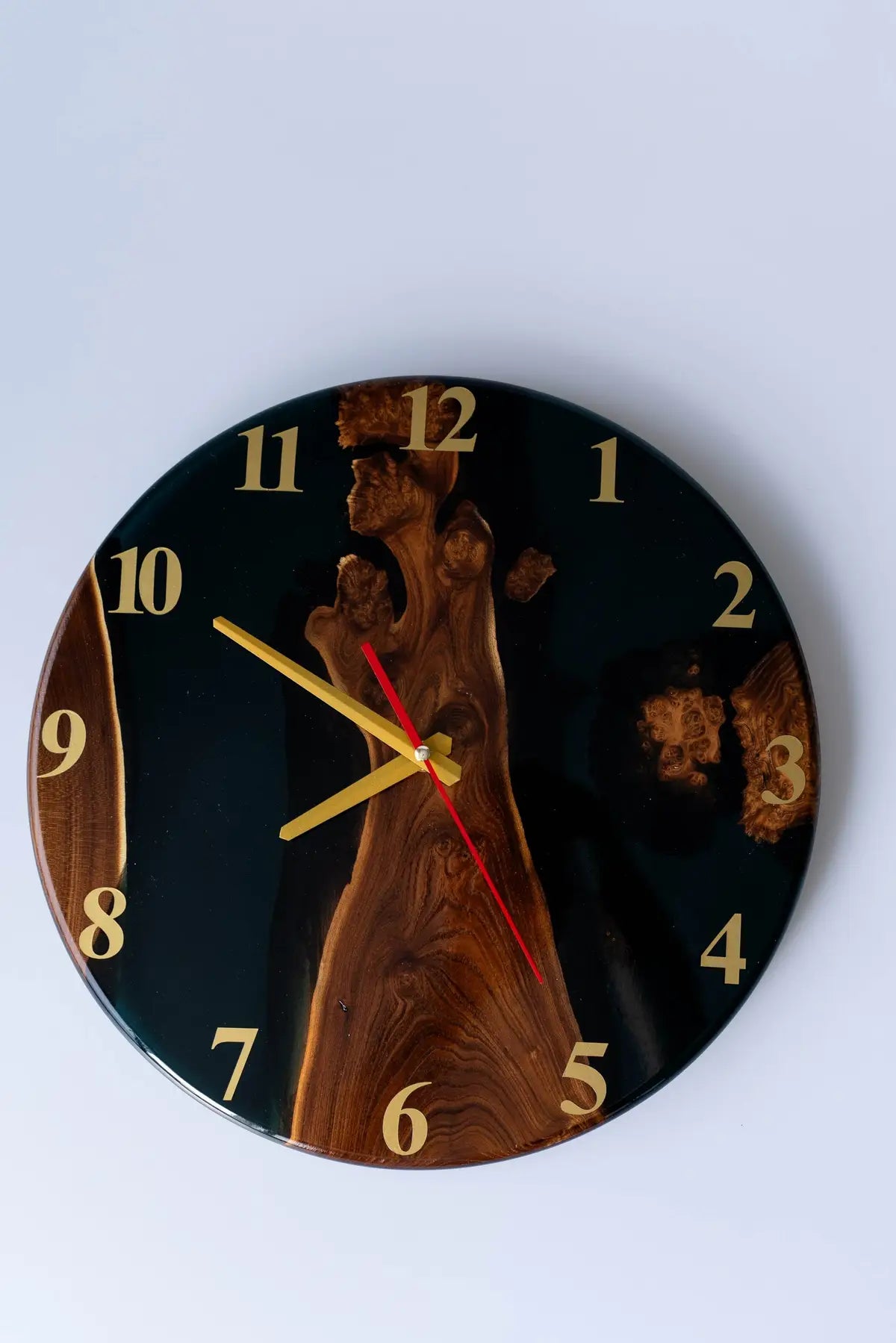 Wood and Epoxy Clock - 14 in (35 cm) Diameter - Handmade Wall Clock