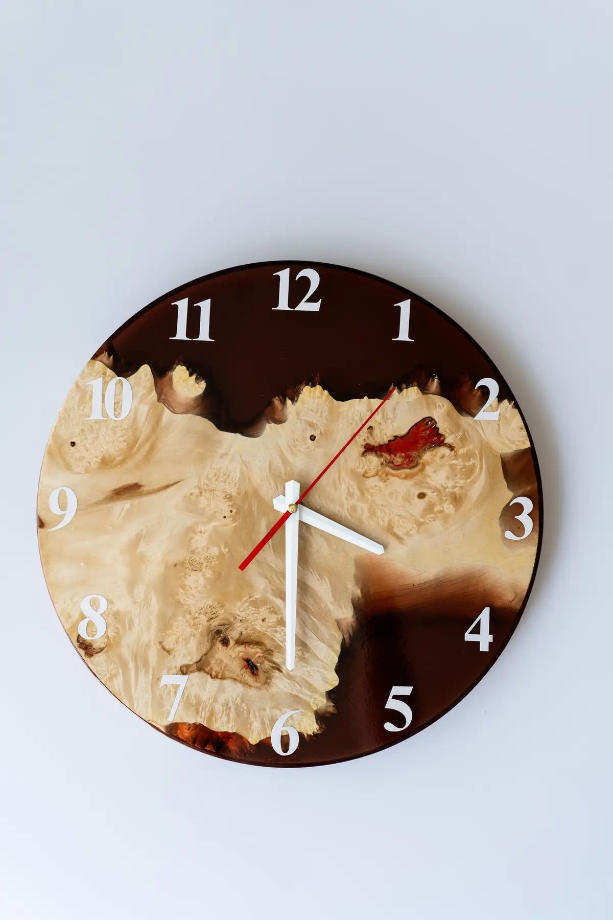 Wood and Epoxy Clock - 14 in (35 cm) Diameter - Handmade Wall Clock