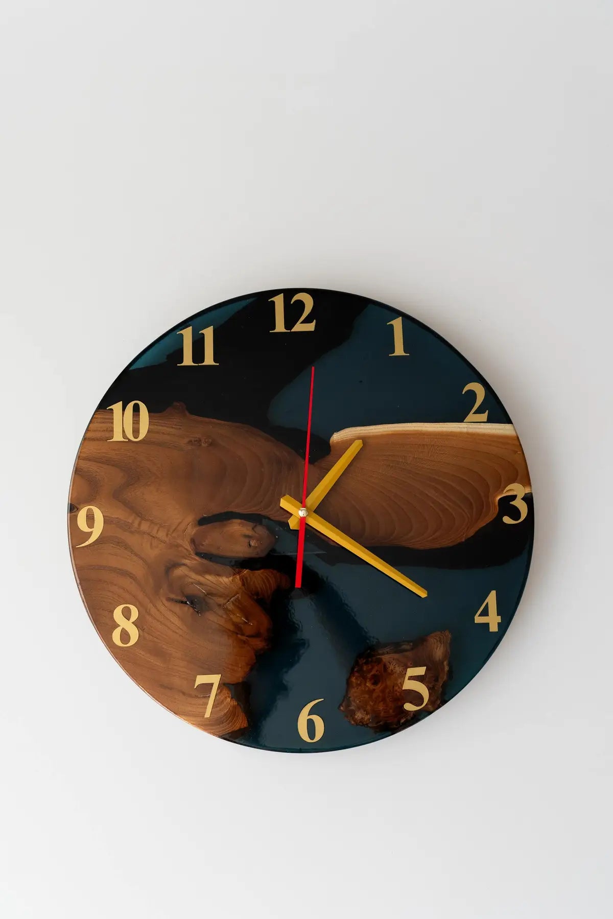 Wood and Epoxy Clock - 14 in (35 cm) Diameter - Handmade Wall Clock