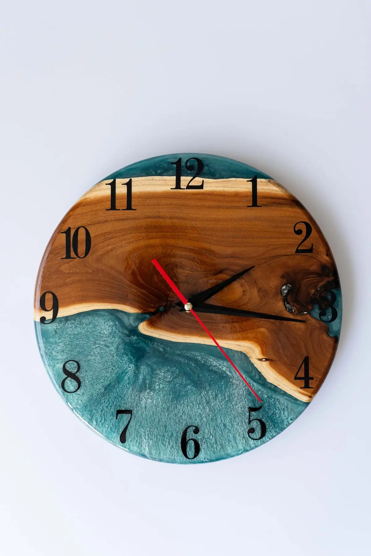 Wood and Epoxy Clock - 12 in (30 cm) Diameter - Handmade Wall Clock