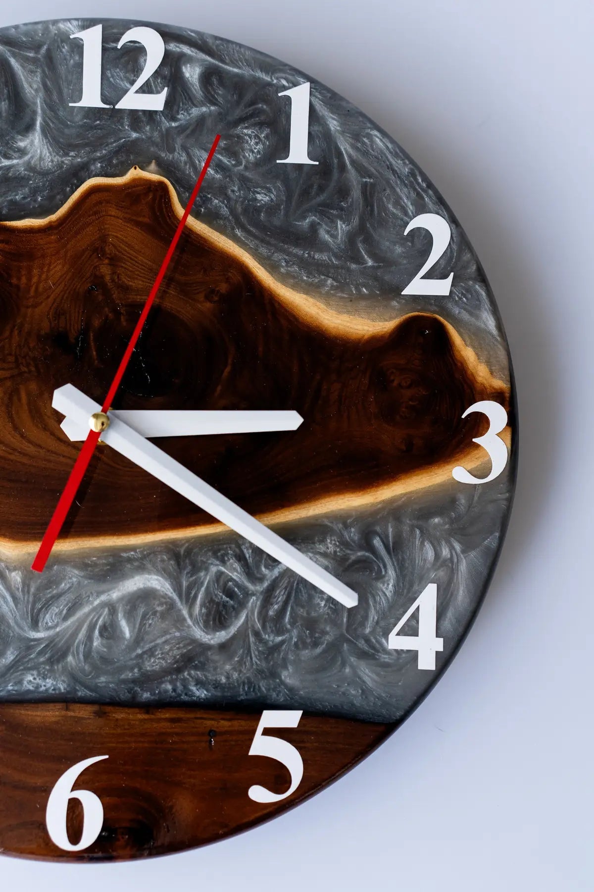 Wood and Epoxy Clock - 12 in (30 cm) Diameter - Handmade Wall Clock