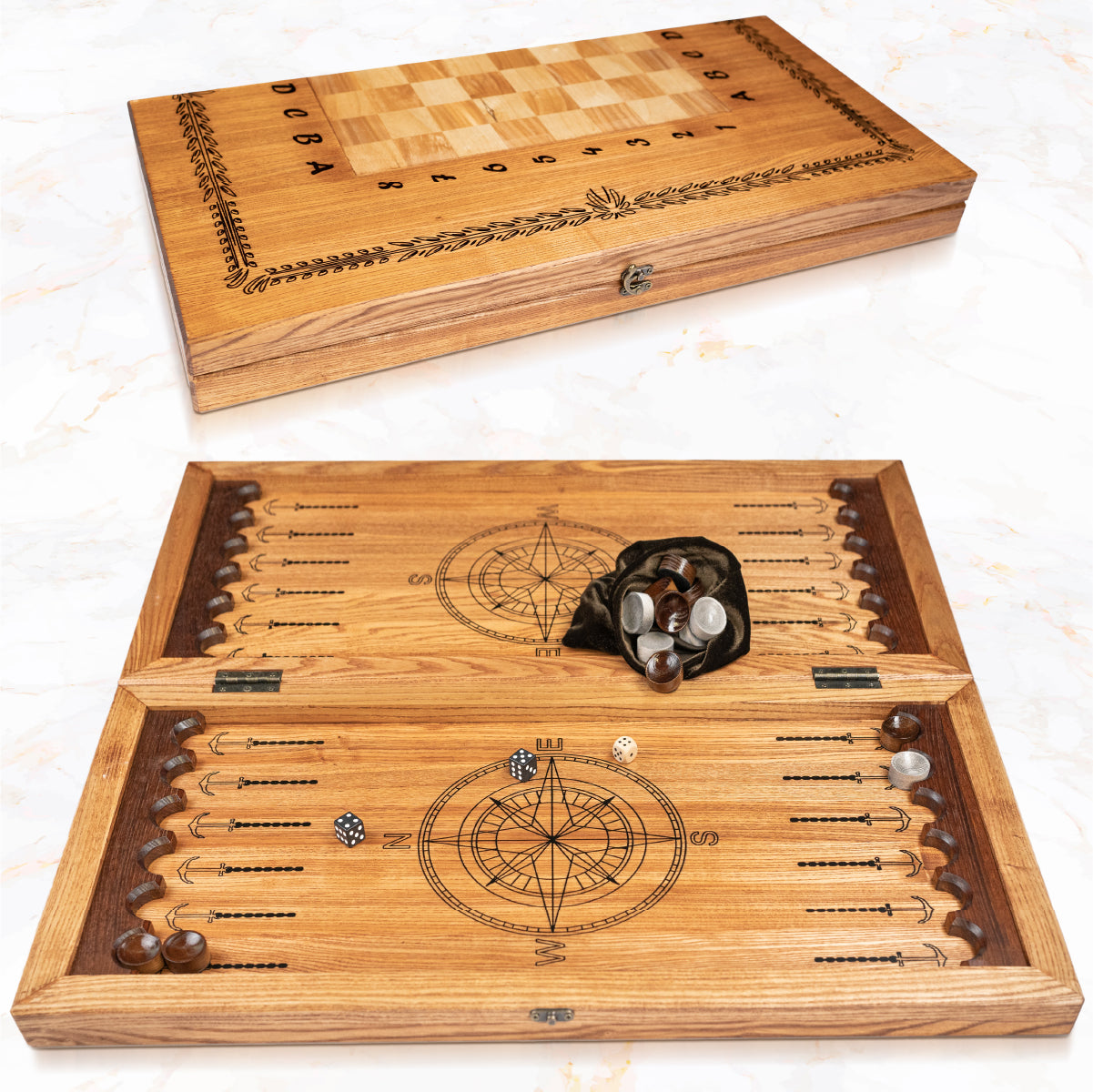 Handmade backgammon made of natural wood and epoxy resin 25.59*25.59 inch (65*65 cm)