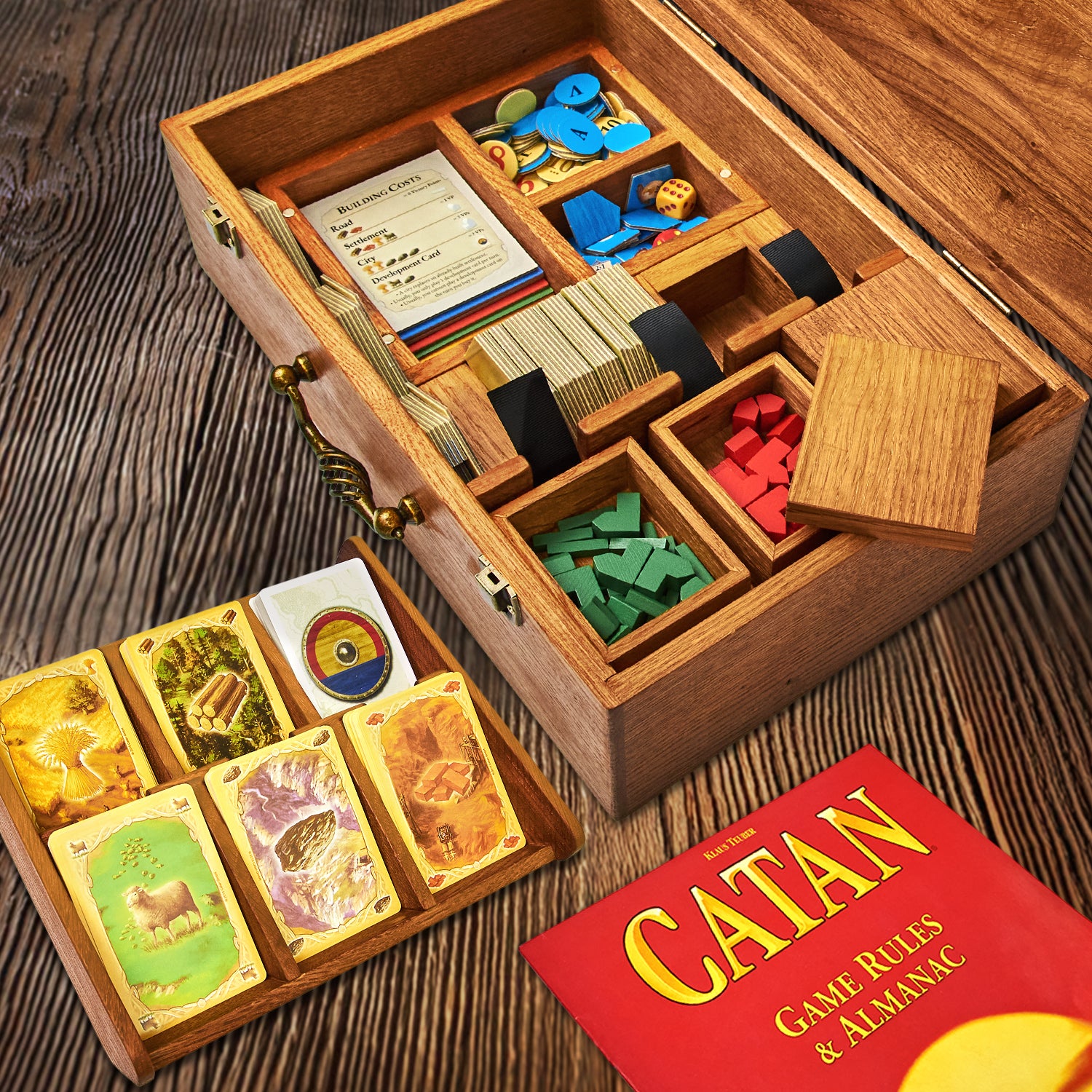 Organizer made of natural wood for the board game colonizers (Settlers of Catan)