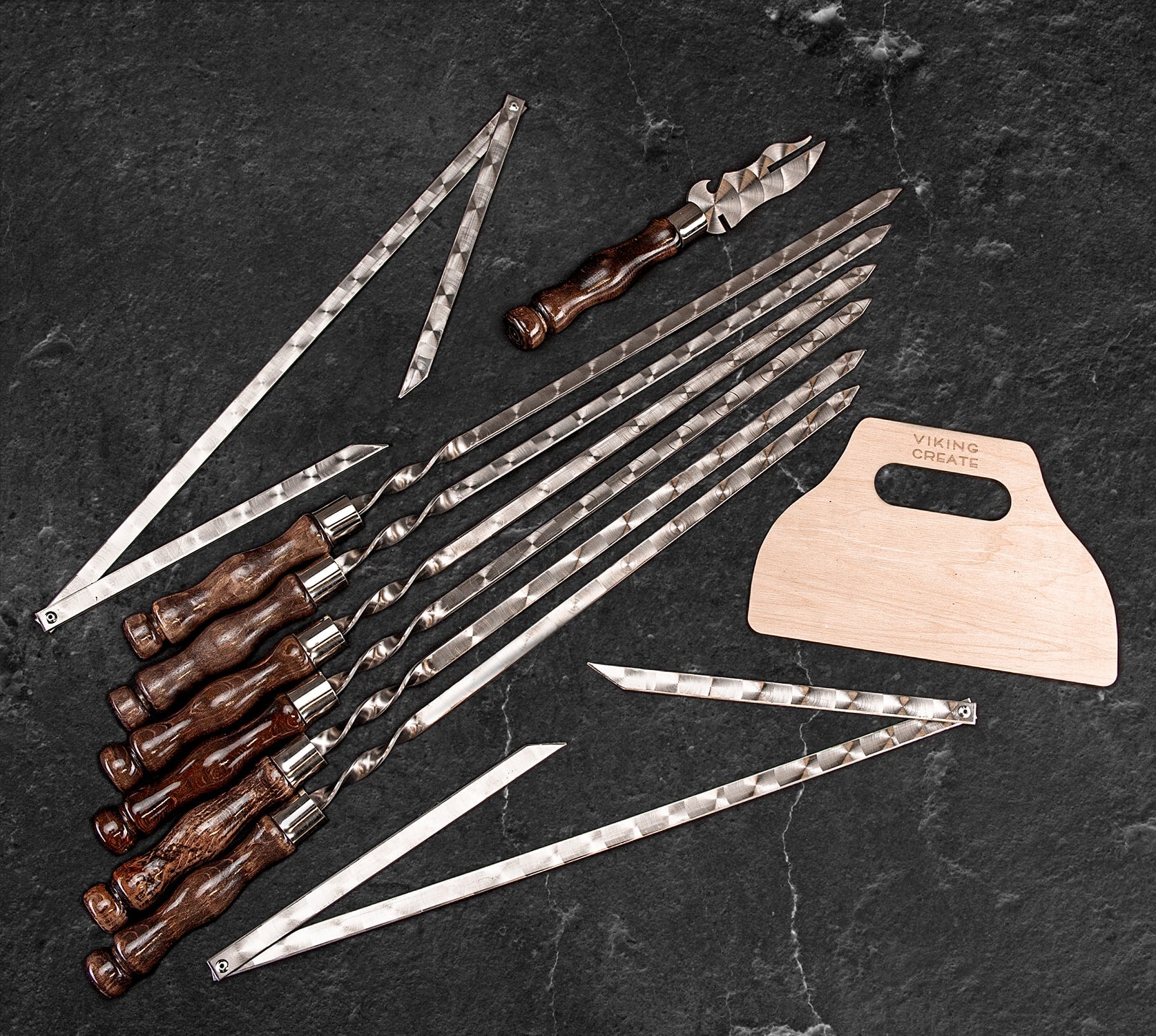 "Lynx" Outdoor Grilling Accessories BBQ Skewers Set  in a Wooden Case, 12 items