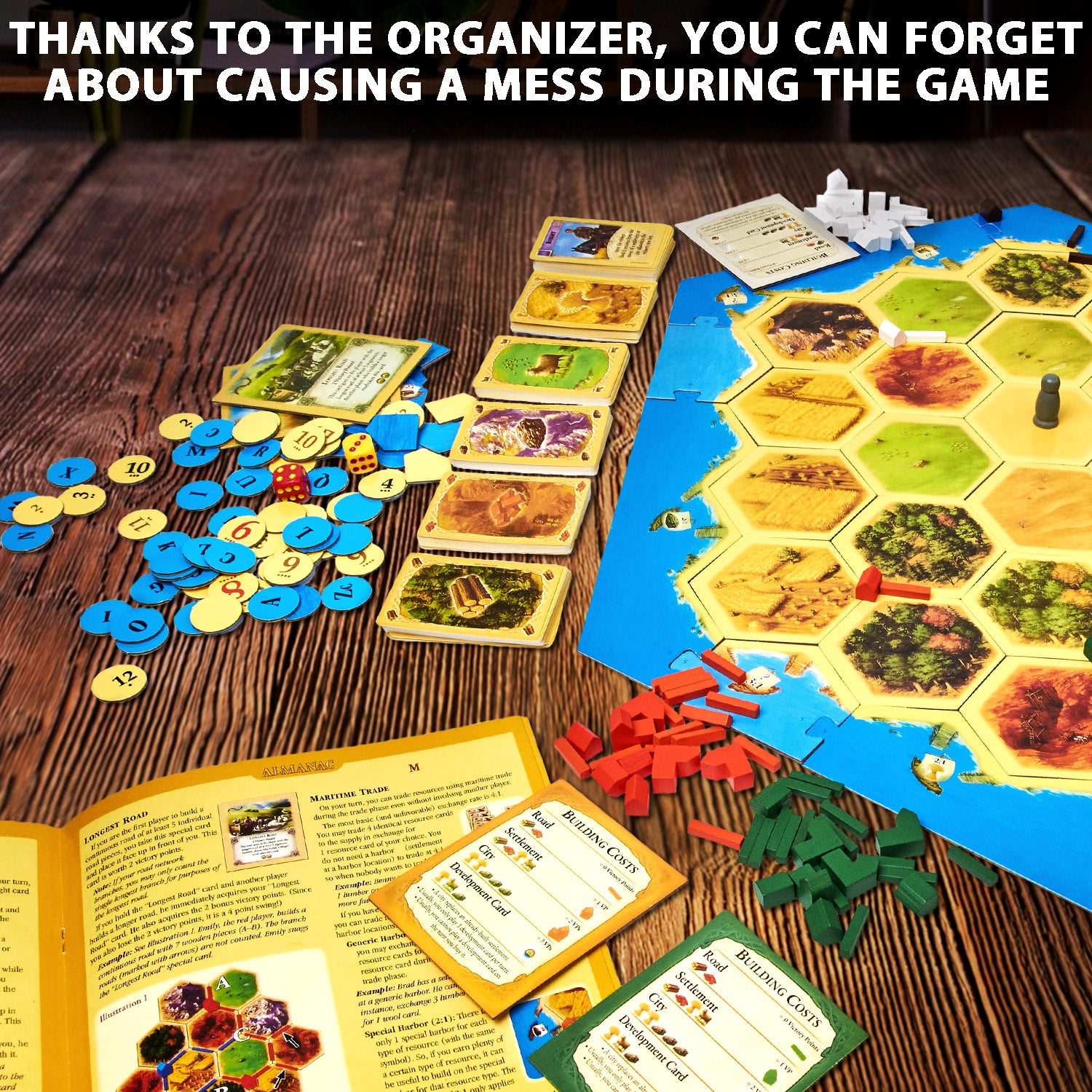 Koloniciler (Catan Yerleşimcileri) masa oyunu için doğal ahşaptan yapılmış düzenleyici